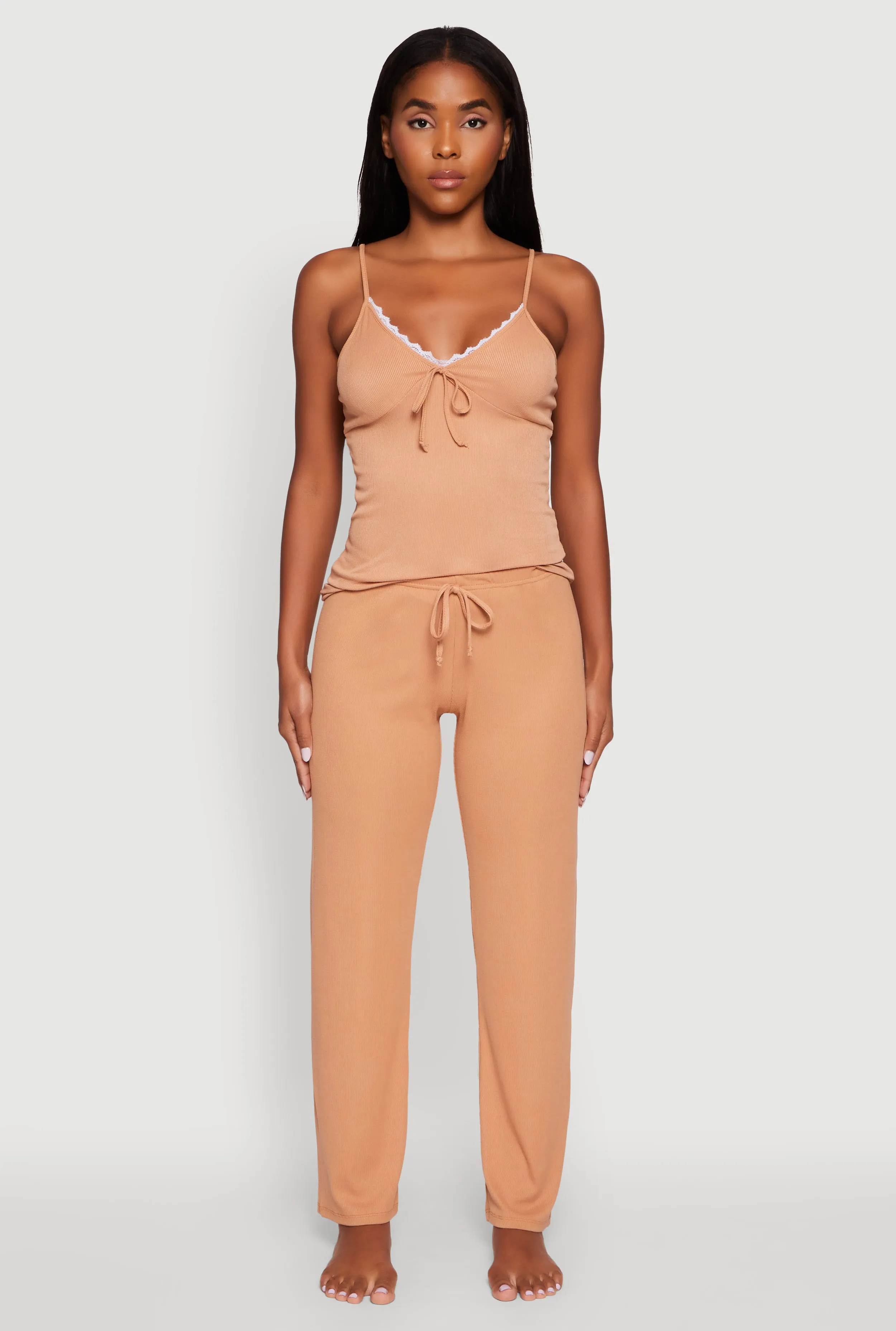 Rib Knit Lace Trim Pajama Cami and Pants Set sold by Rainbow product image thumbnail 2