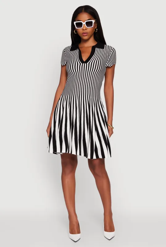 Trendy Striped Short Sleeve Polo Skater Dress sold by Rainbow