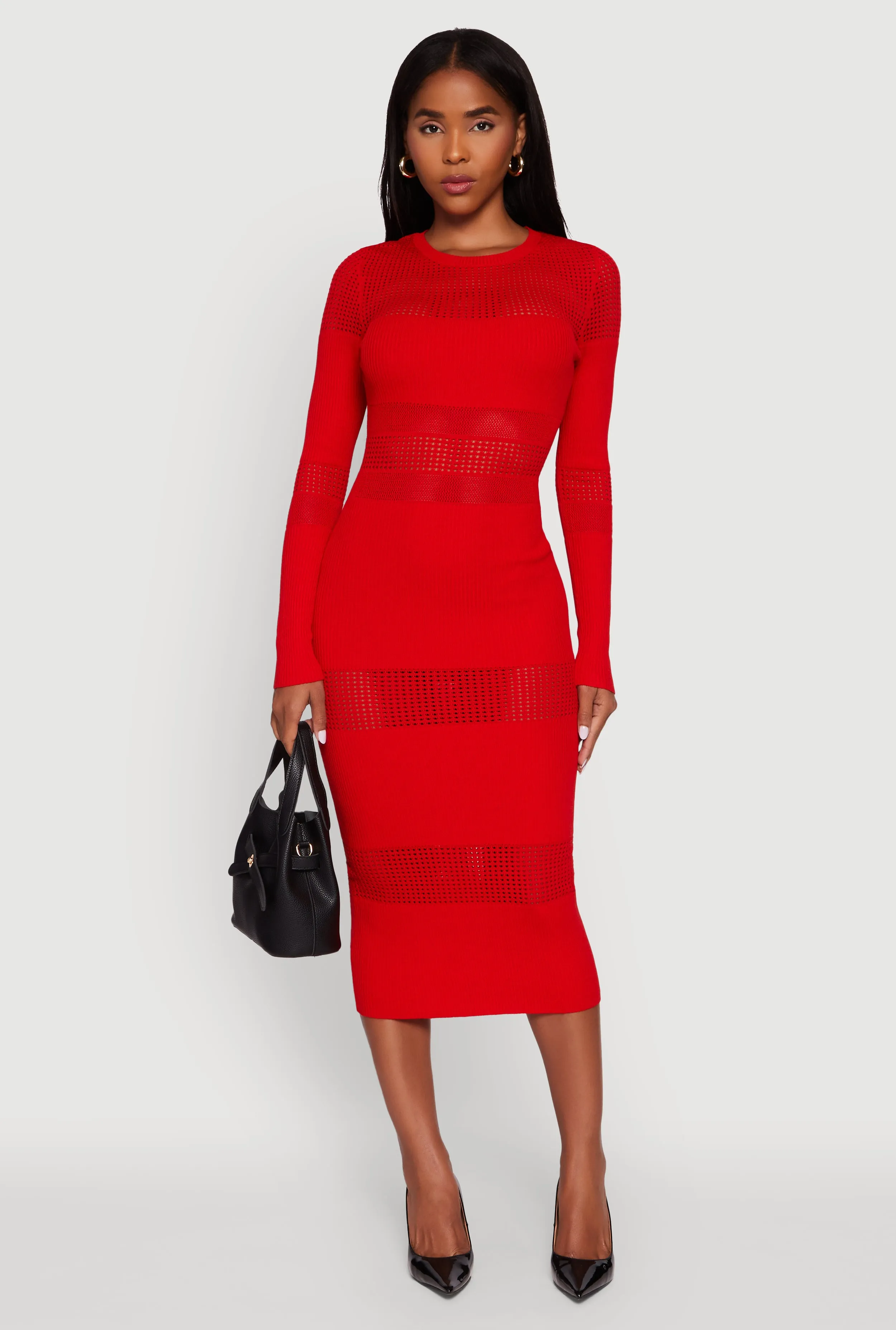 Crochet Detail Long Sleeve Bodycon Sweater Dress sold by Rainbow product image thumbnail 4