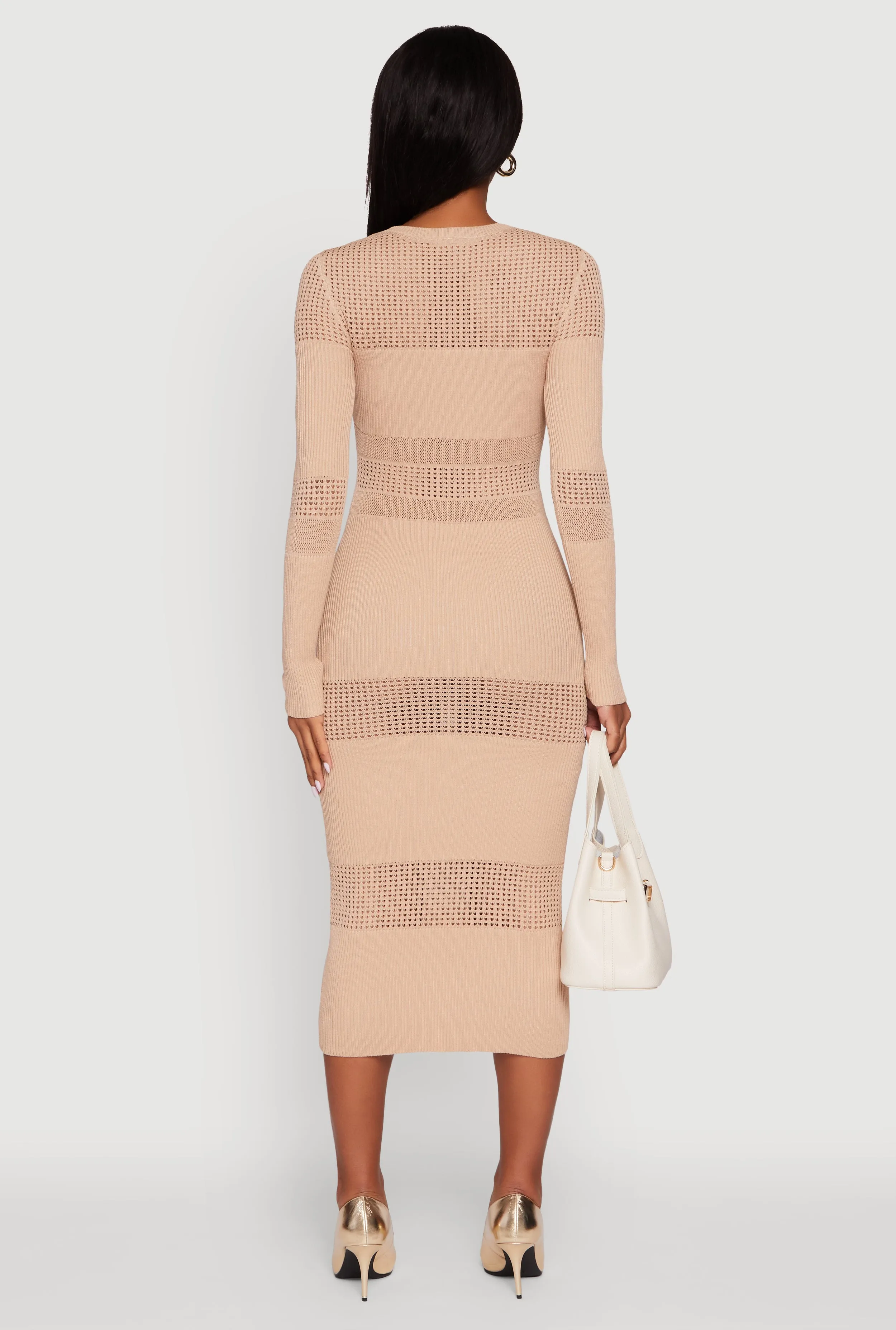 Crochet Detail Long Sleeve Bodycon Sweater Dress sold by Rainbow product image thumbnail 5