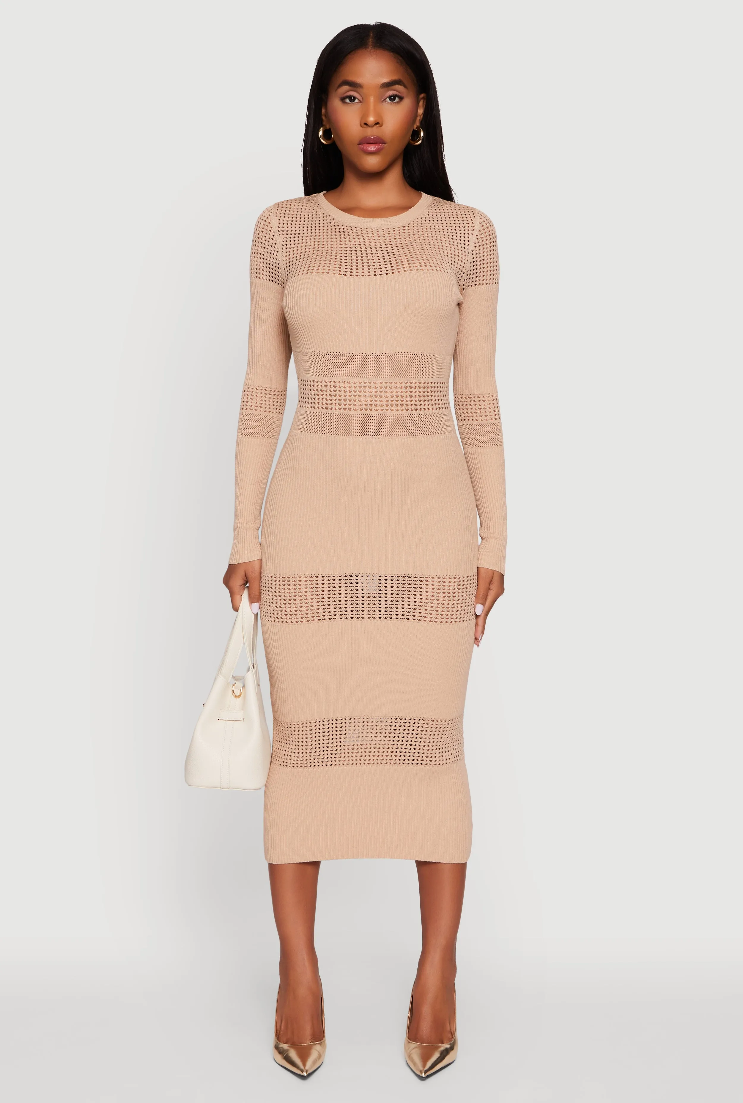 Crochet Detail Long Sleeve Bodycon Sweater Dress sold by Rainbow product image thumbnail 2