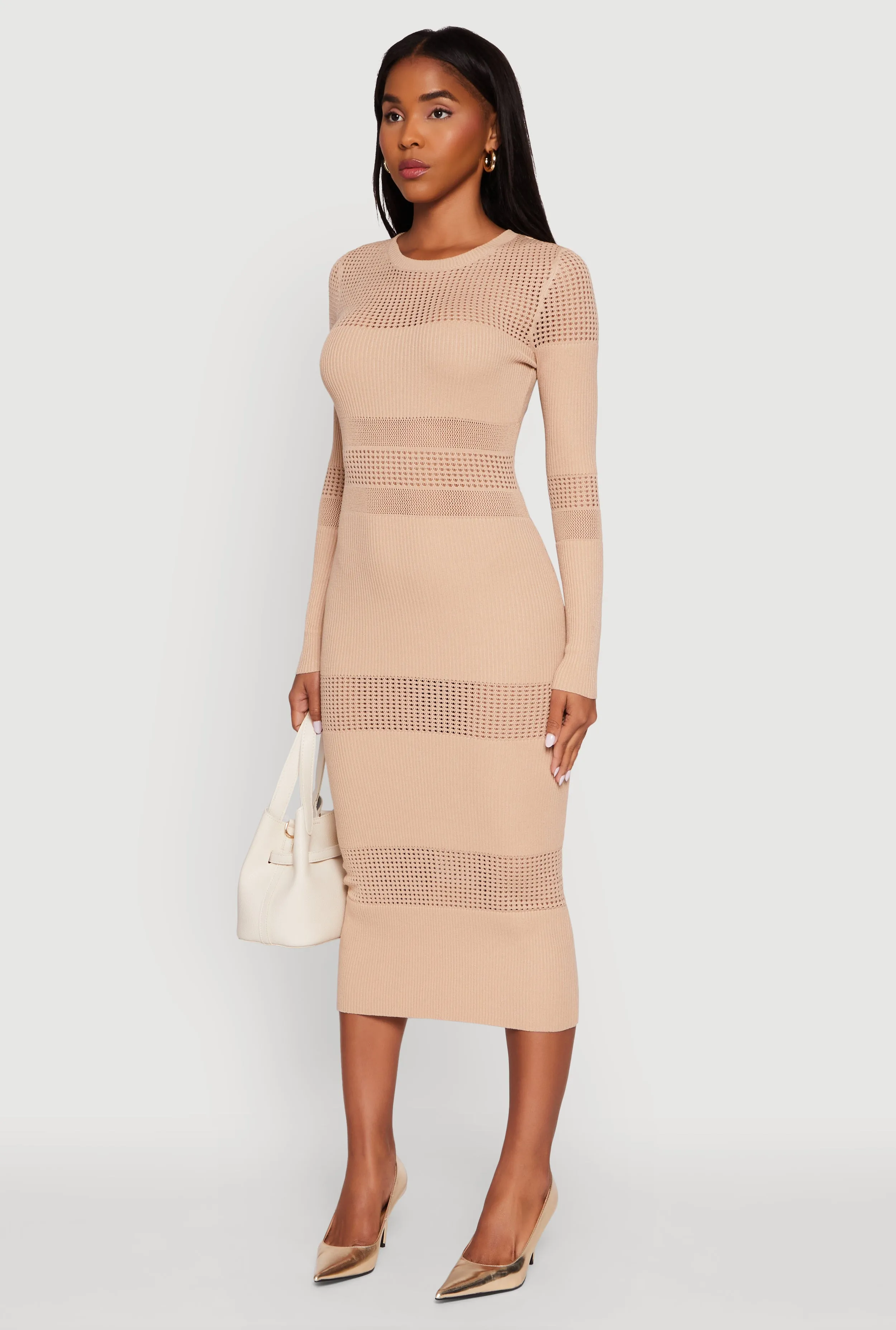 Crochet Detail Long Sleeve Bodycon Sweater Dress sold by Rainbow product image thumbnail 3