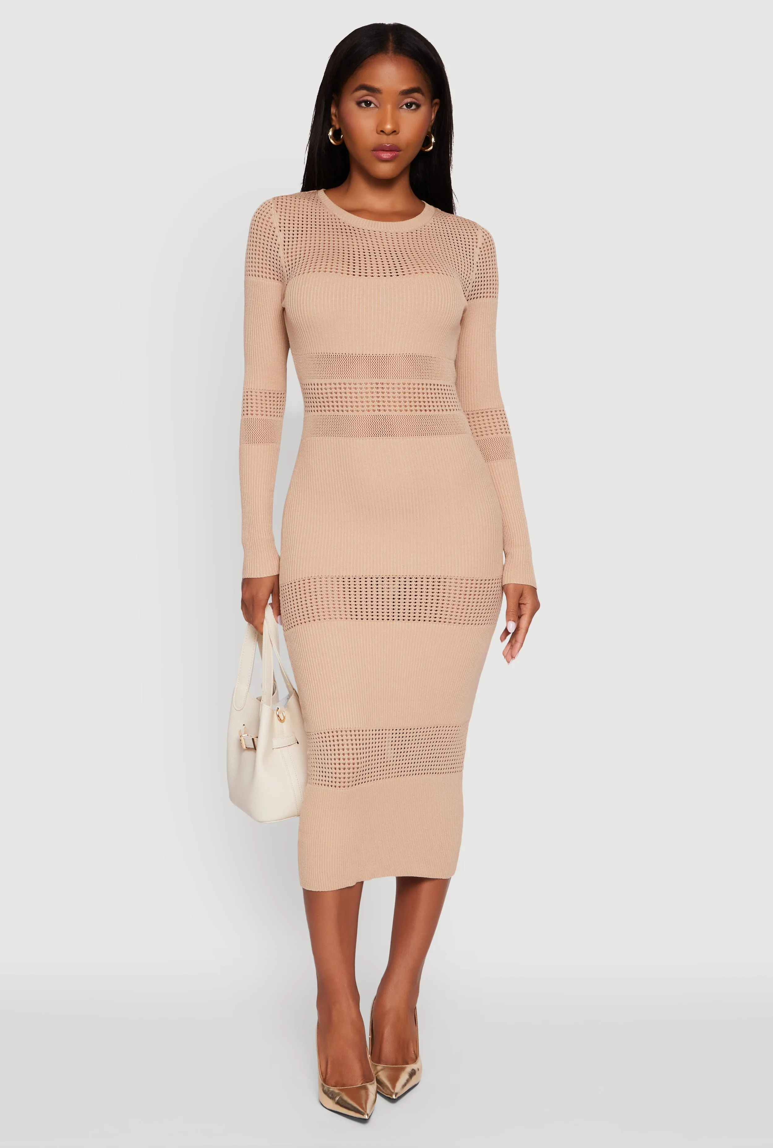 Crochet Detail Long Sleeve Bodycon Sweater Dress sold by Rainbow