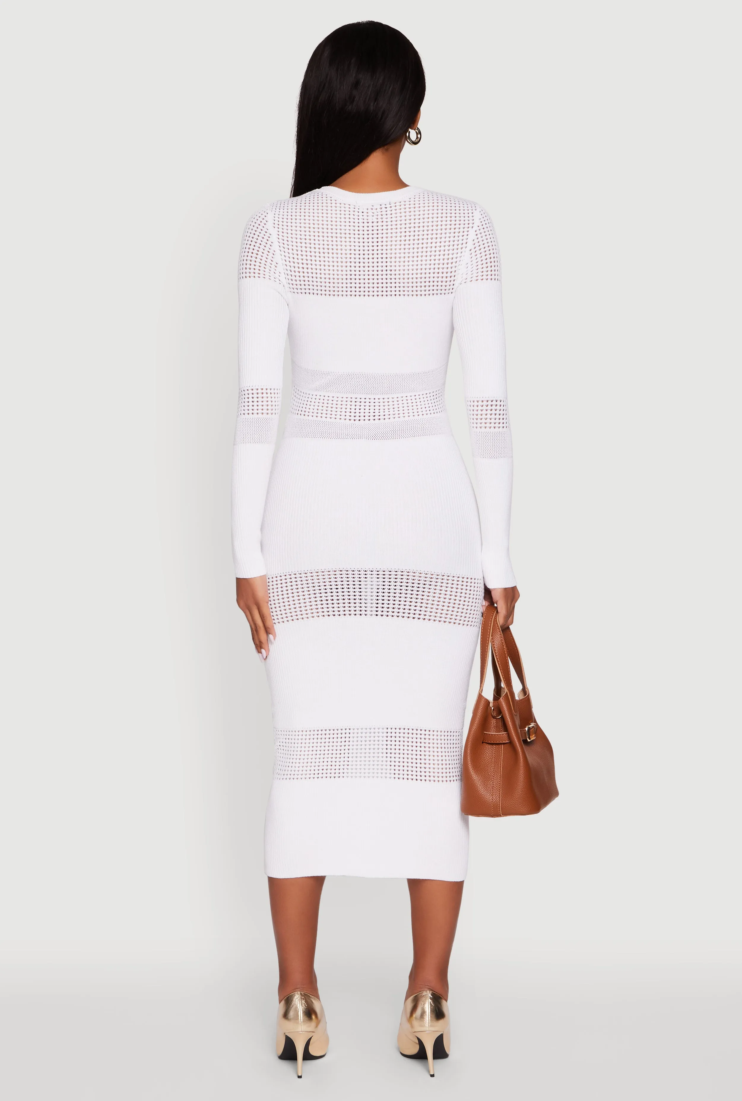 Crochet Detail Long Sleeve Bodycon Sweater Dress sold by Rainbow product image thumbnail 5