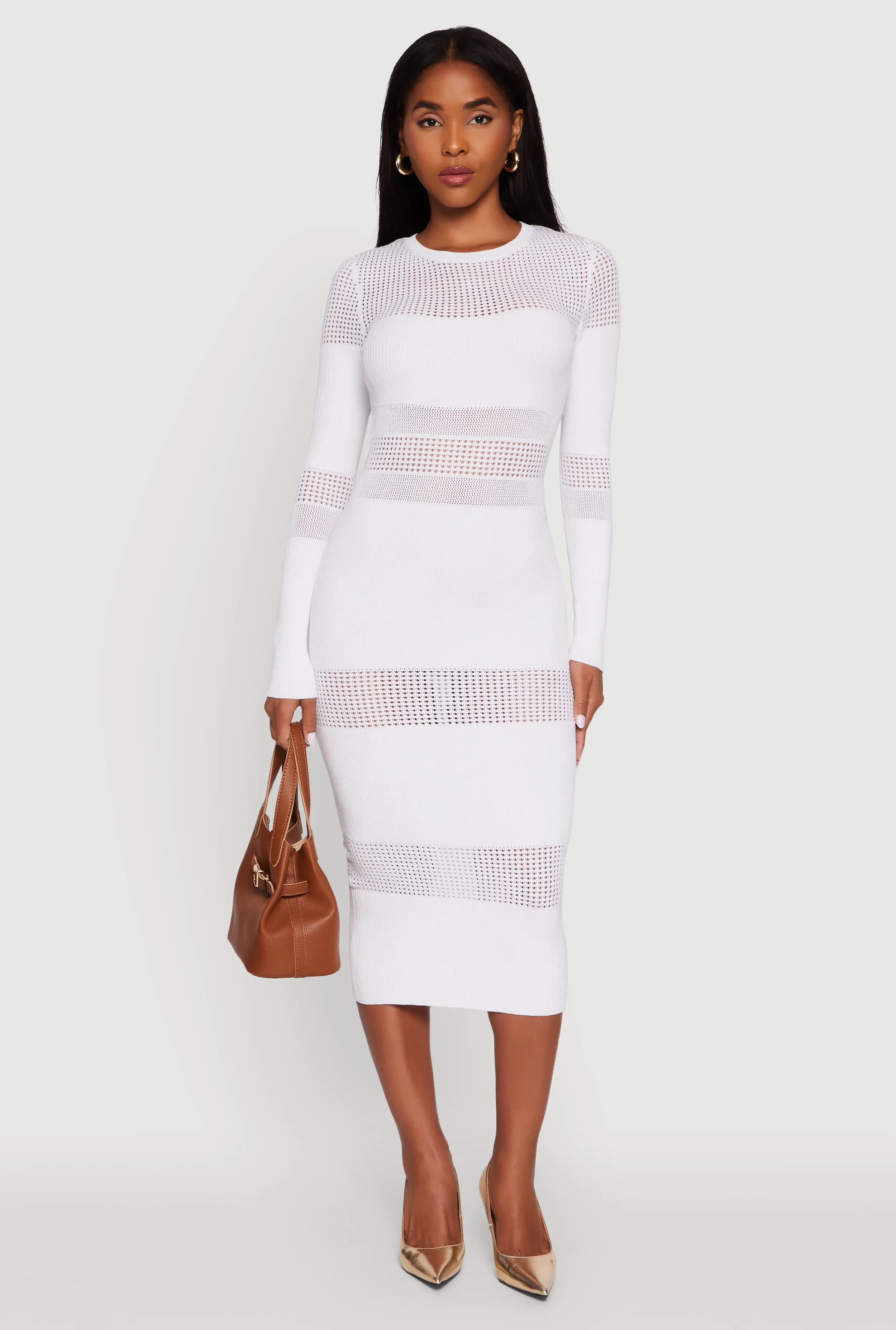 Crochet Detail Long Sleeve Bodycon Sweater Dress sold by Rainbow