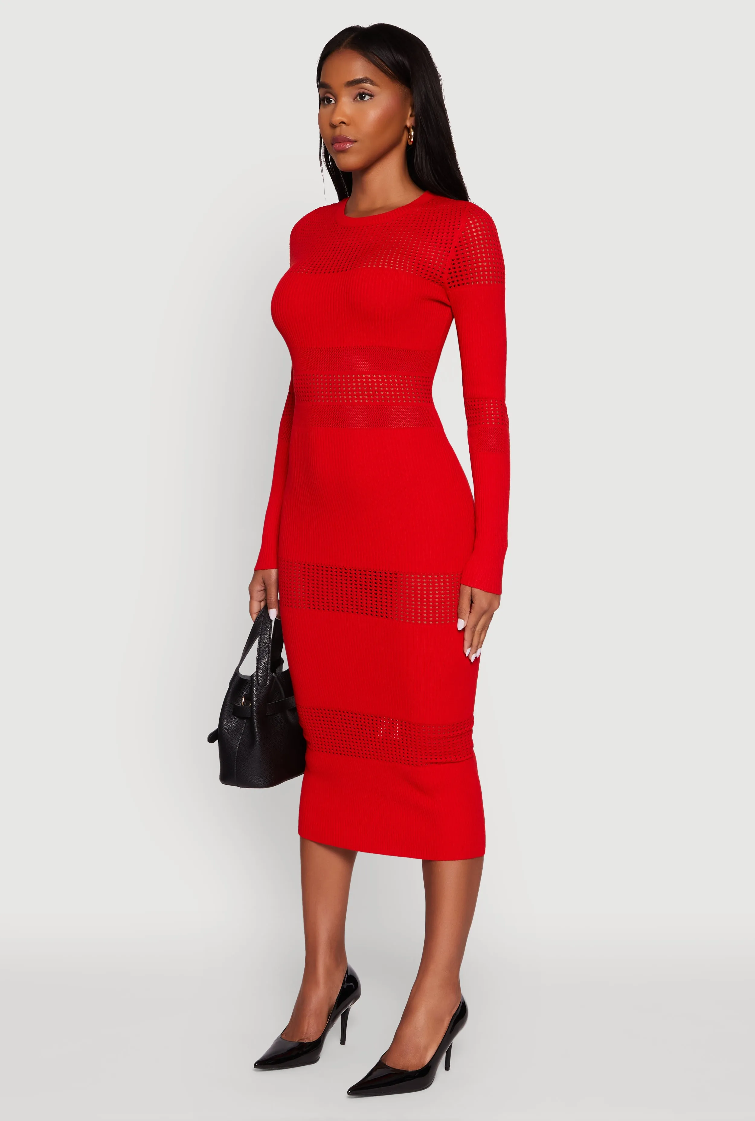 Crochet Detail Long Sleeve Bodycon Sweater Dress sold by Rainbow product image thumbnail 3