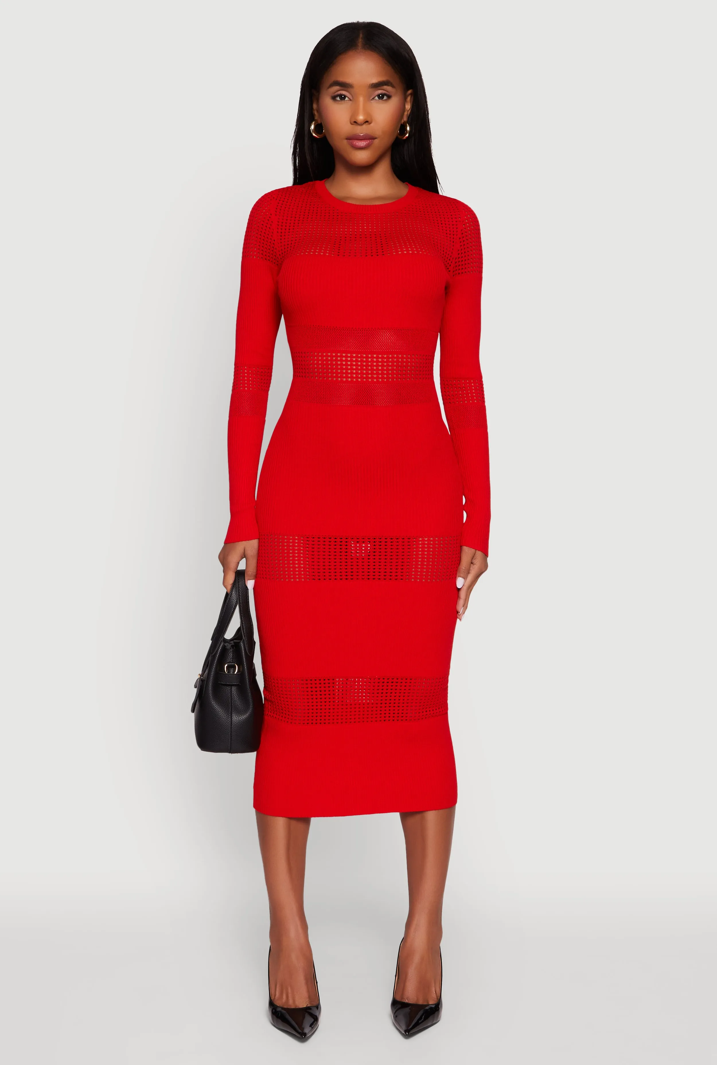 Crochet Detail Long Sleeve Bodycon Sweater Dress sold by Rainbow product image thumbnail 2