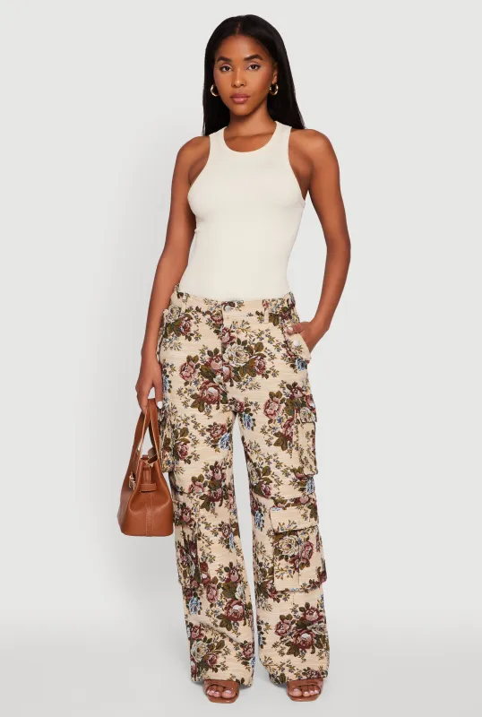 Floral Jacquard Wide Leg Utility Pants sold by Rainbow