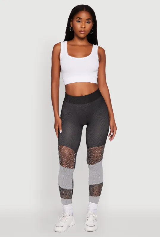 Laser Cut Color Block Leggings with Cell Phone Pocket sold by Rainbow