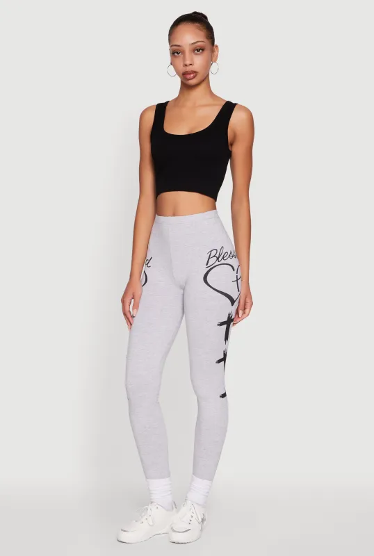 Blessed Cross Heart Graphic Leggings sold by Rainbow