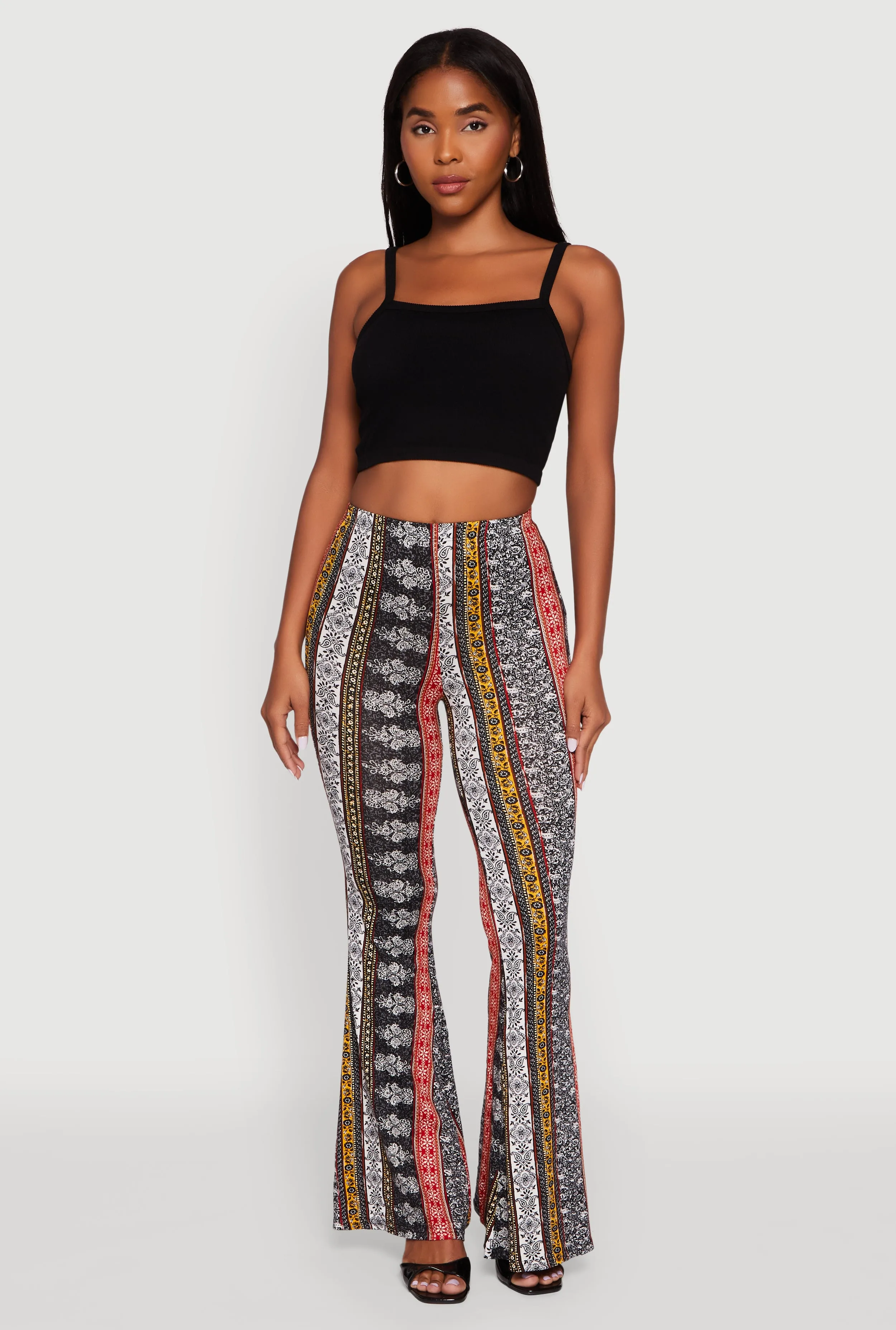 Boho Border Print High Waisted Flare Leg Pants sold by Rainbow