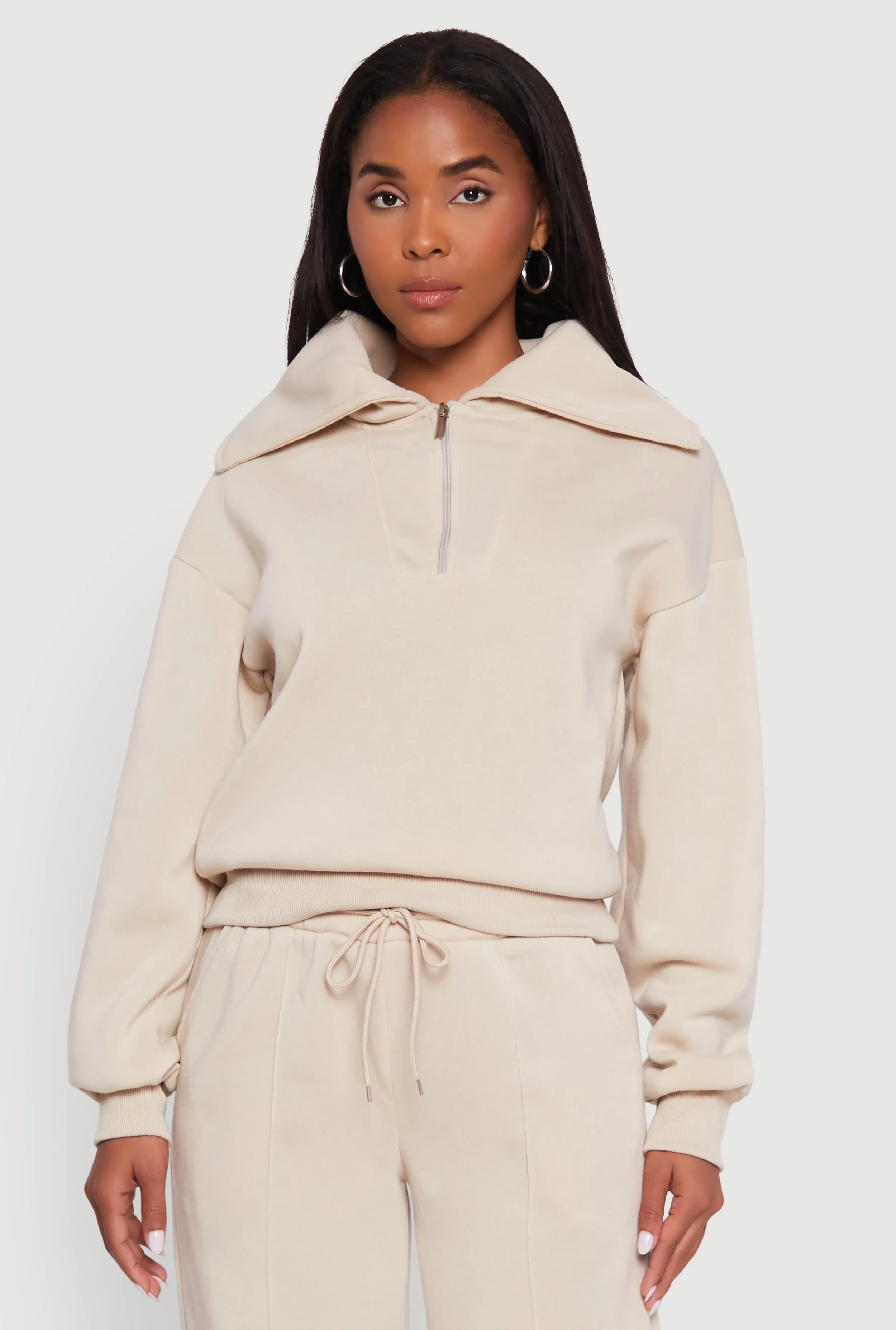 Fleece Collared Quarter Zip Pullover Sweatshirt sold by Rainbow product image thumbnail 2