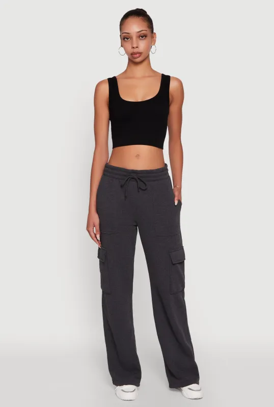 Wide Leg Fleece Sweatpants with Cargo Pockets sold by Rainbow