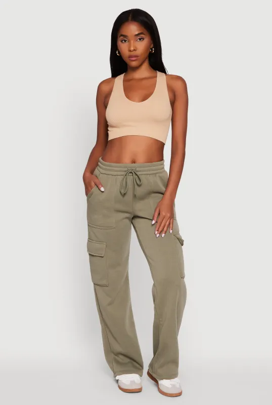 Wide Leg Fleece Sweatpants with Cargo Pockets sold by Rainbow