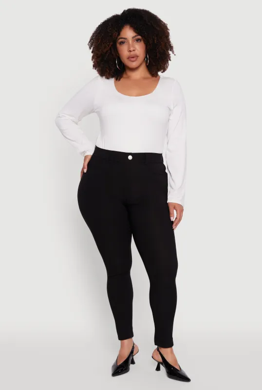 Plus Size High Waisted Faux Button Pants sold by Rainbow