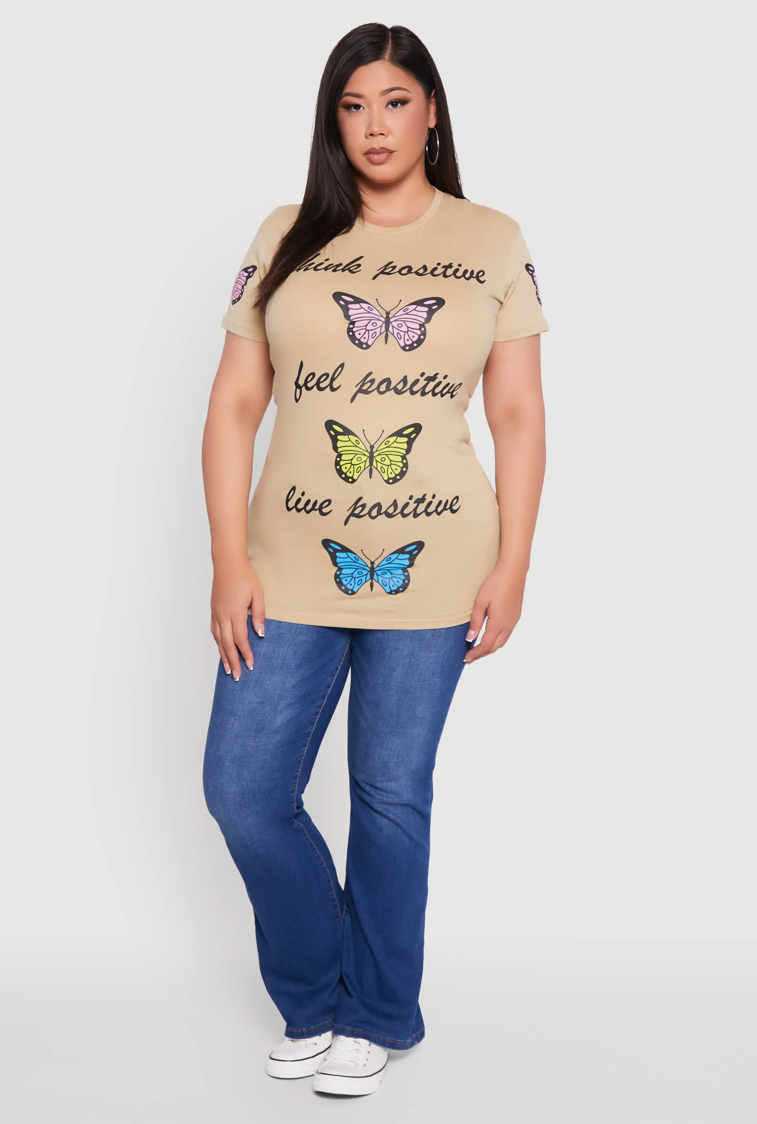 Plus Size Think Positive Butterfly Graphic Tunic Tee sold by Rainbow