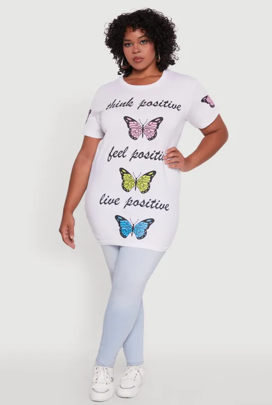 Plus Size Think Positive Butterfly Graphic Tunic Tee sold by Rainbow
