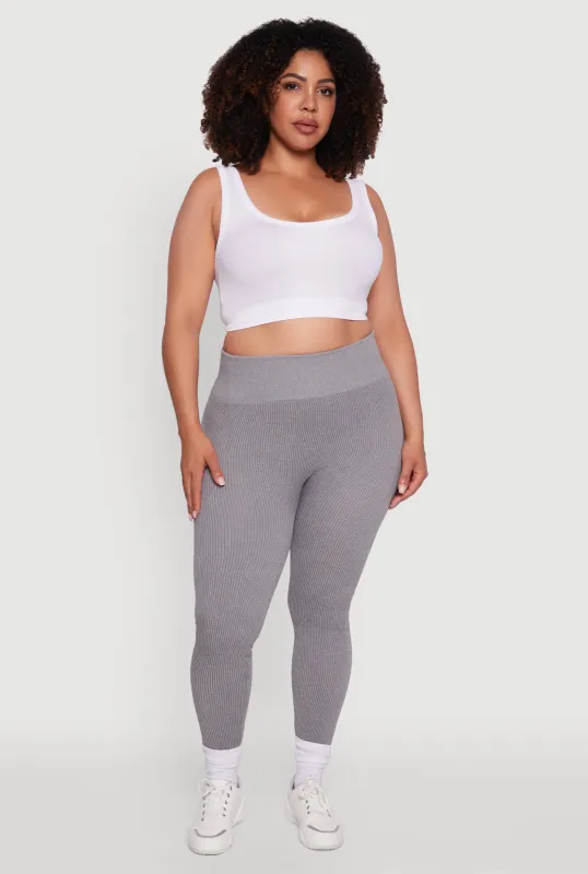 Plus Size High Waisted Ribbed Knit Fleece Lined Leggings sold by Rainbow