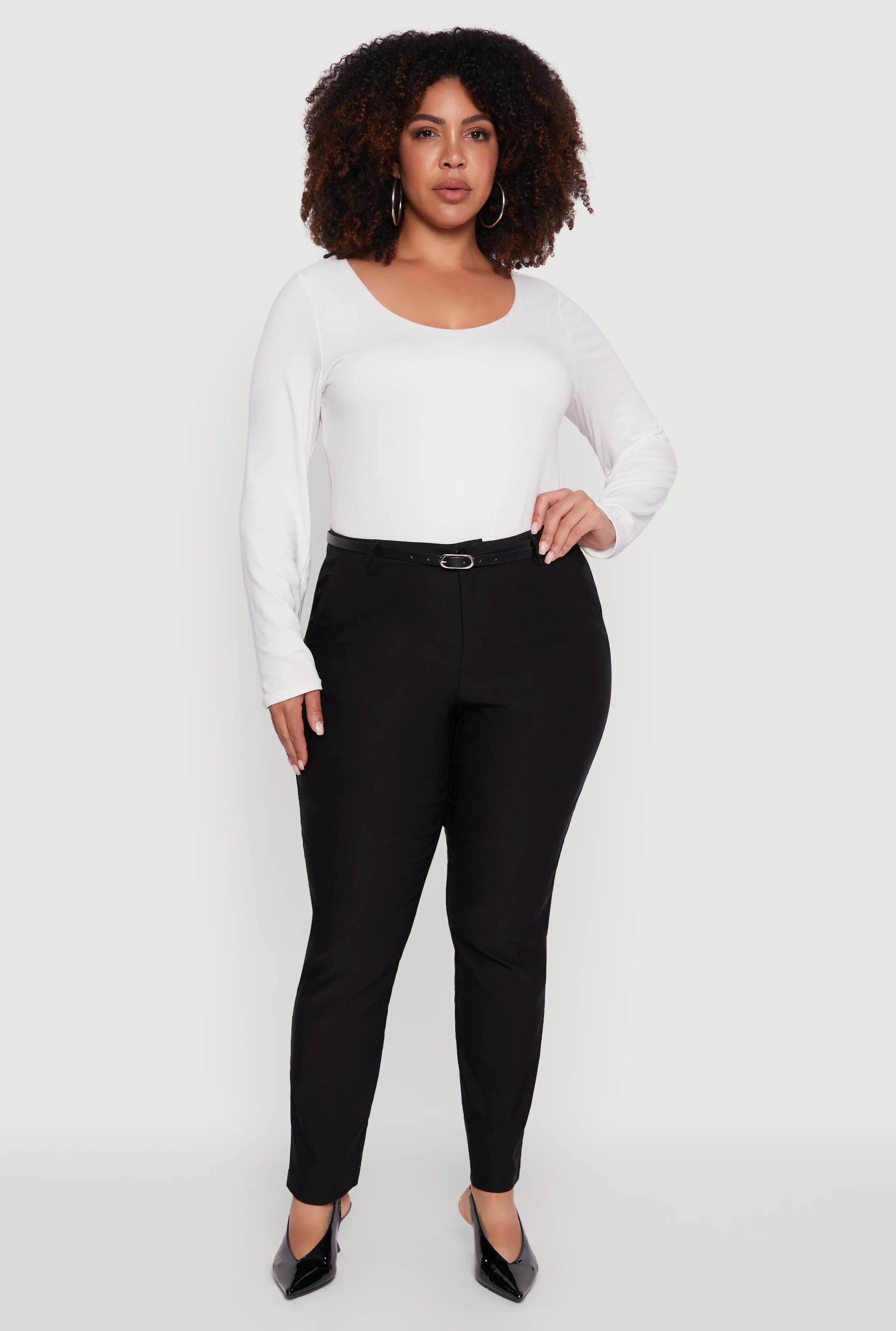 Plus Size Skinny Leg Solid Pants with Belt sold by Rainbow