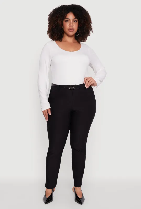 Plus Size Skinny Leg Solid Pants with Belt sold by Rainbow
