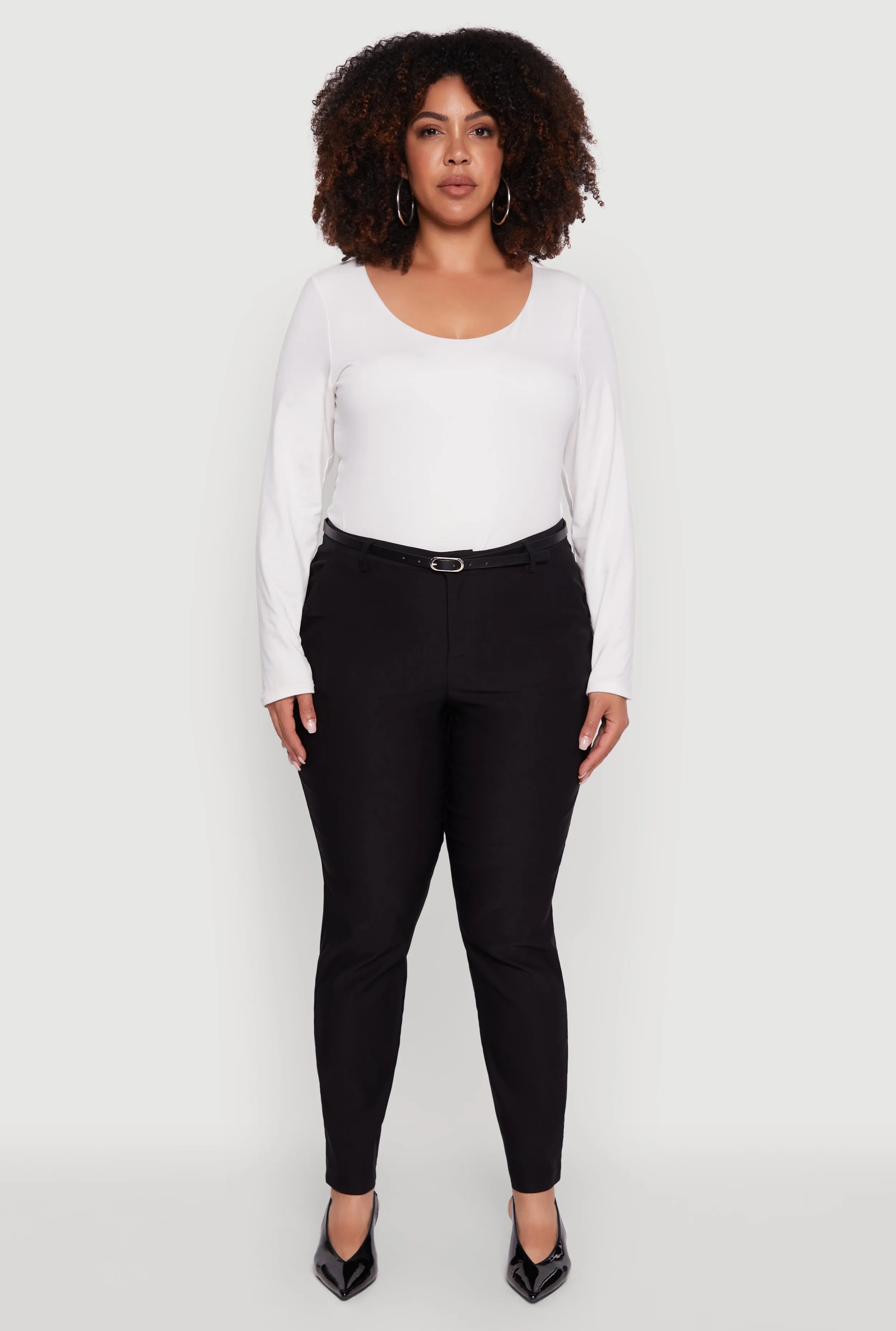 Plus Size Skinny Leg Solid Pants with Belt sold by Rainbow product image thumbnail 2