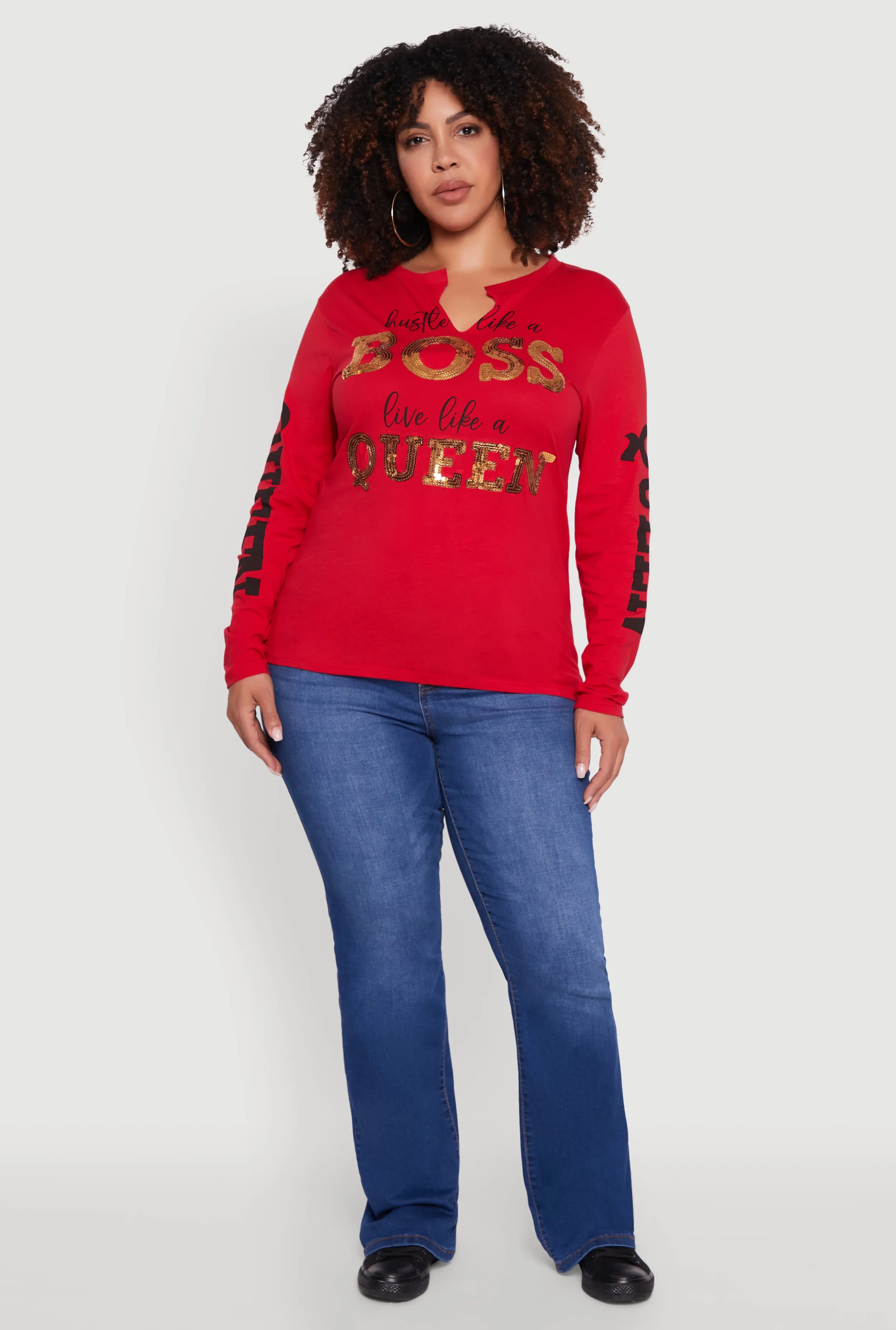 Plus Size Long Sleeve Hustle Like A Boss Graphic Tee sold by Rainbow