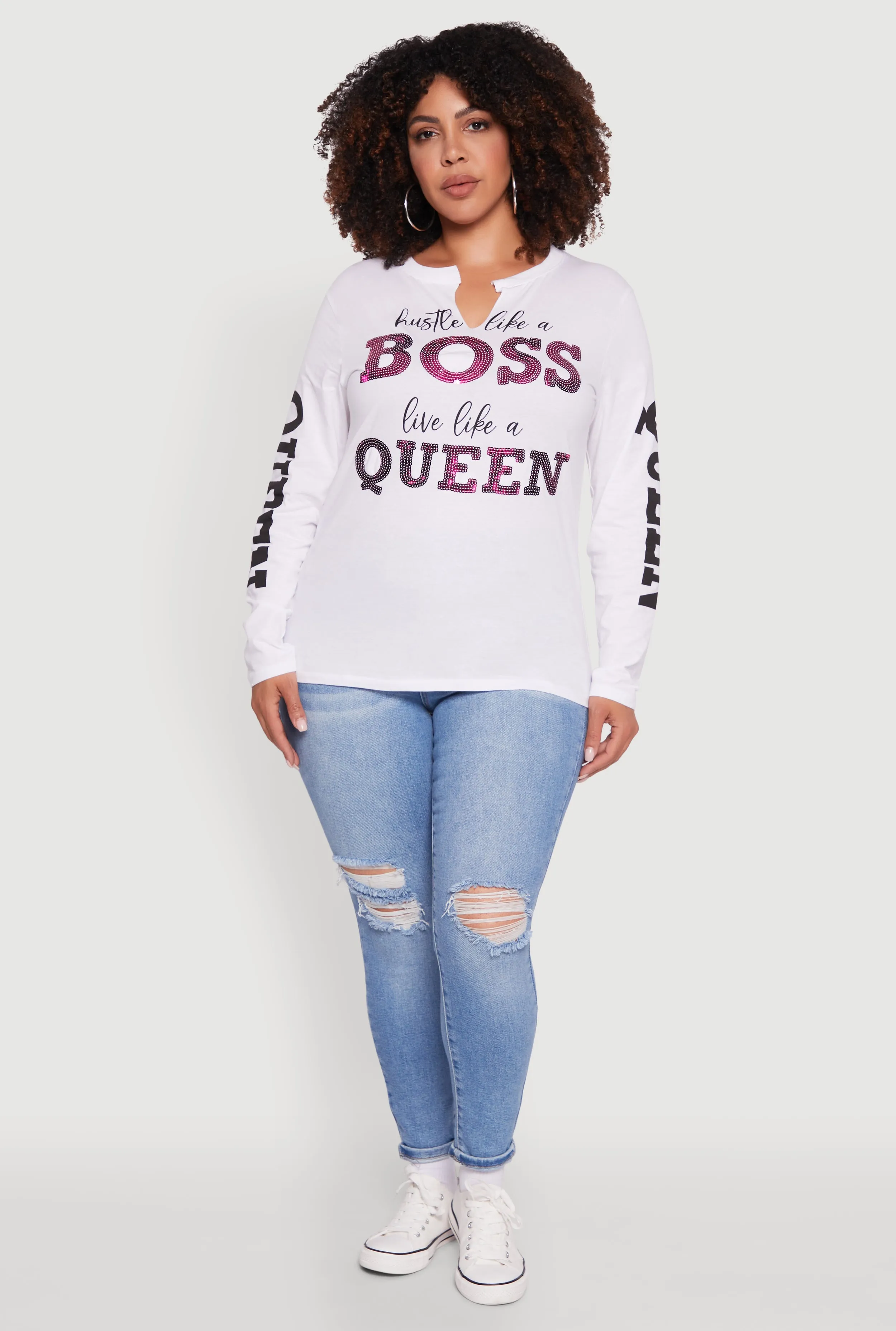 Plus Size Long Sleeve Hustle Like A Boss Graphic Tee sold by Rainbow product image thumbnail 2
