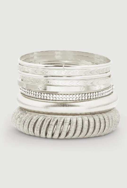 Plus Size Cubic Zirconia Assorted Metallic Bangles Set sold by Rainbow