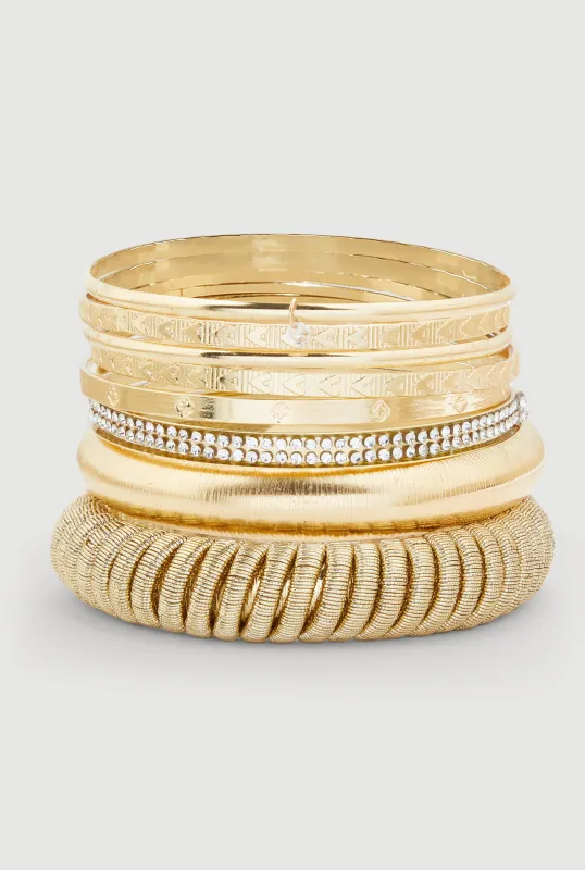 Plus Size Cubic Zirconia Assorted Metallic Bangles Set sold by Rainbow