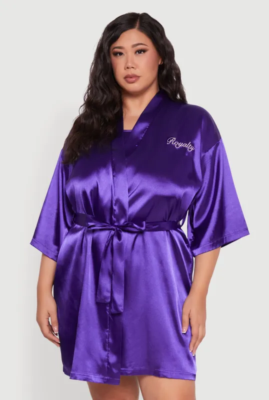 Plus Size Lace Trim Satin Chemise with Royalty Robe sold by Rainbow