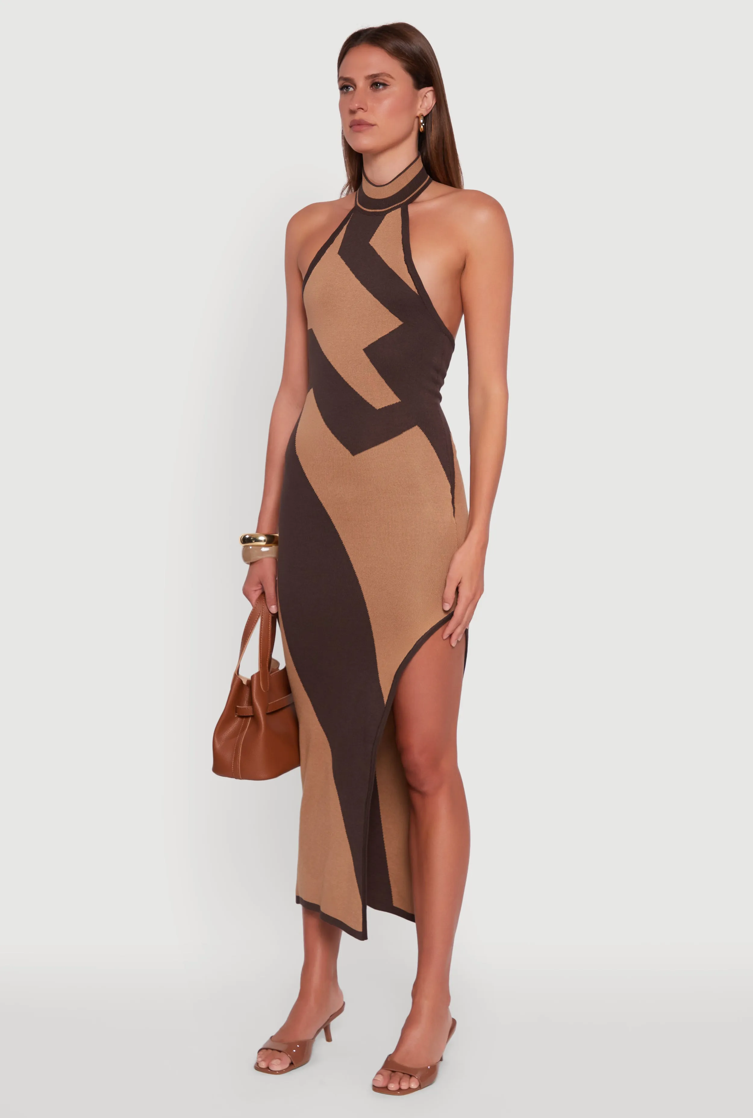 Abstract Printed Side Slit Halter Midi Dress sold by Rainbow product image thumbnail 3