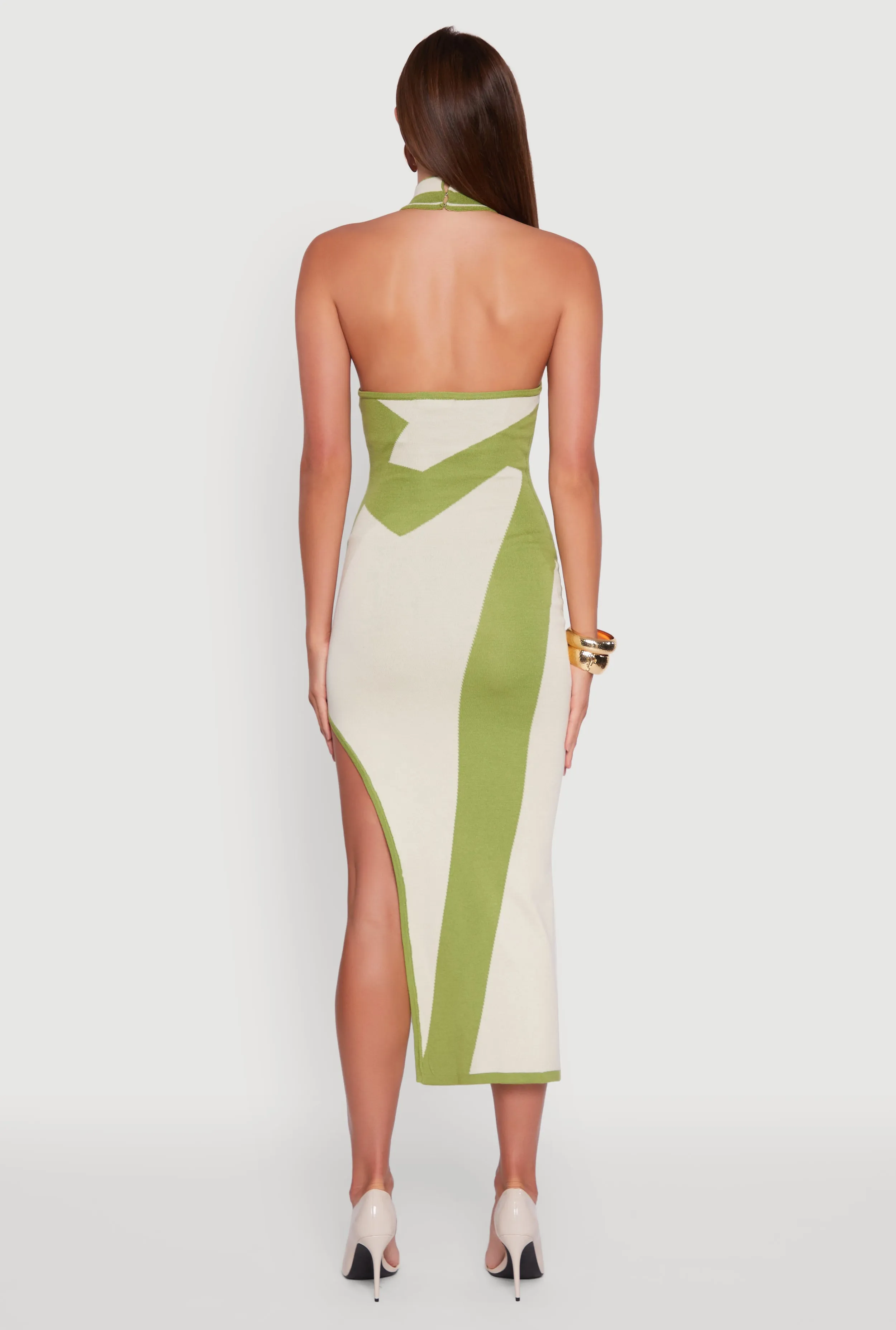 Abstract Printed Side Slit Halter Midi Dress sold by Rainbow product image thumbnail 5