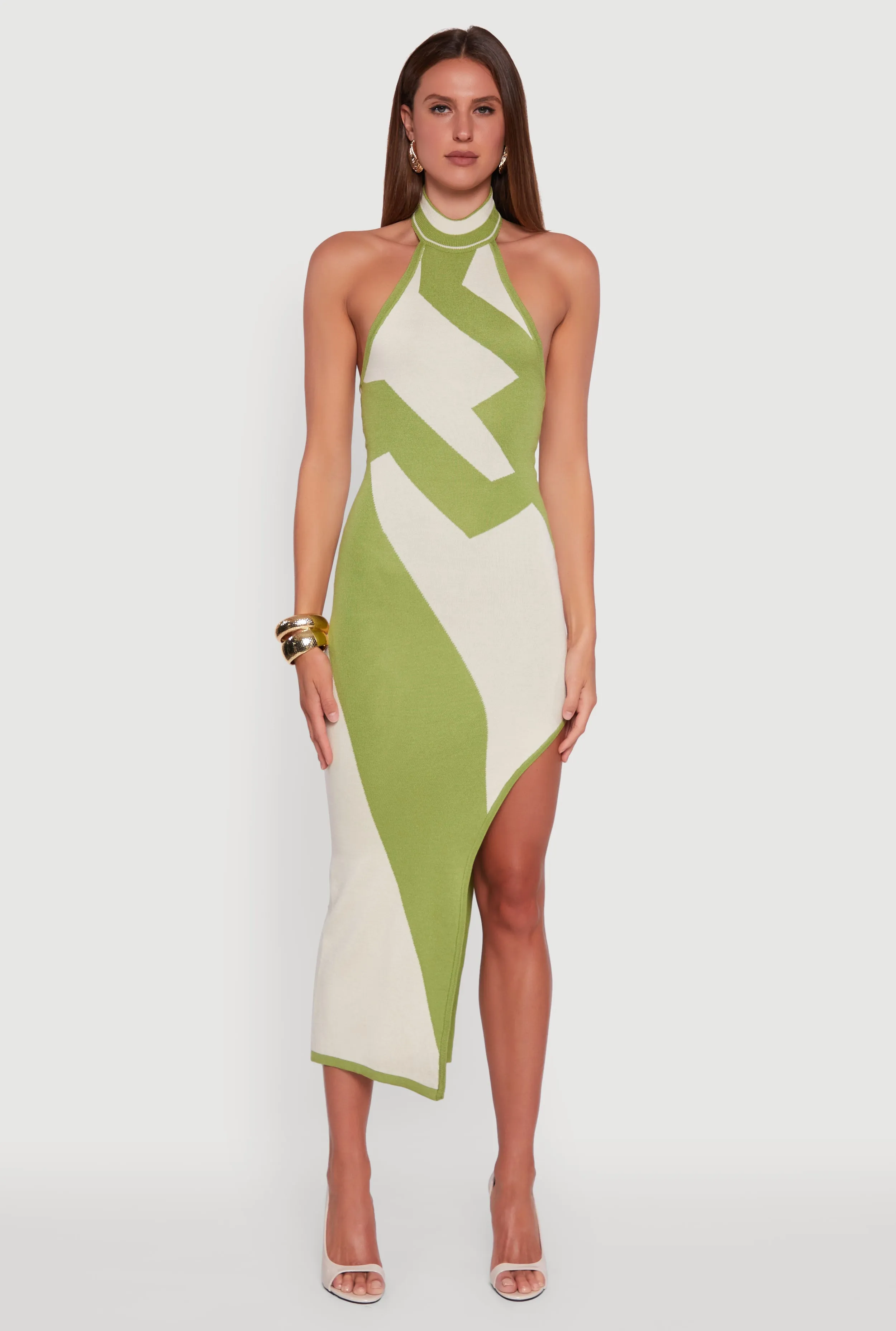 Abstract Printed Side Slit Halter Midi Dress sold by Rainbow product image thumbnail 2