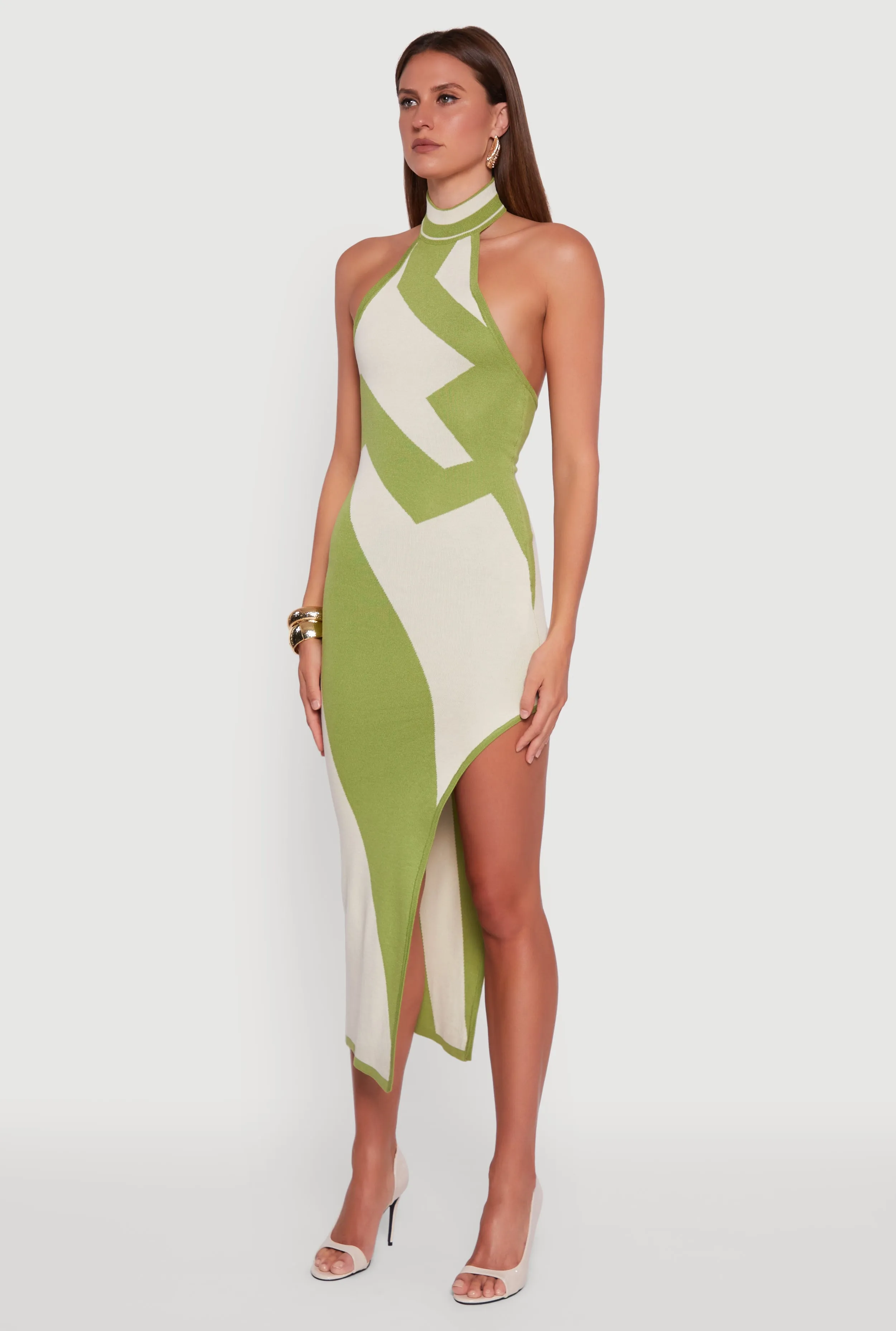 Abstract Printed Side Slit Halter Midi Dress sold by Rainbow product image thumbnail 3