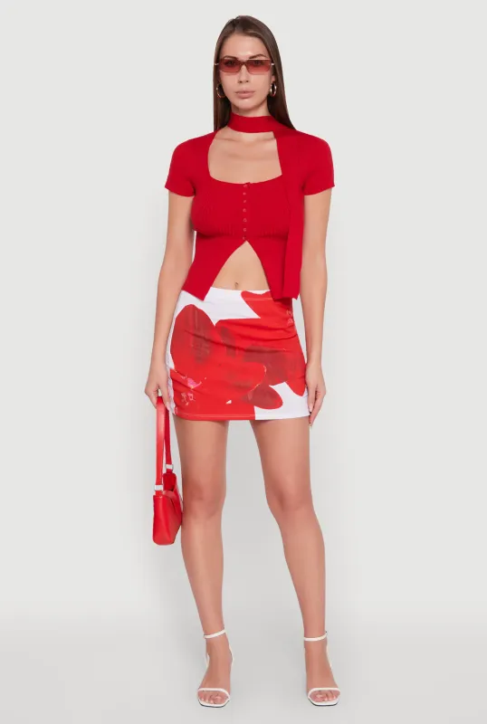 Abstract Flower Mini Skirt sold by Rainbow