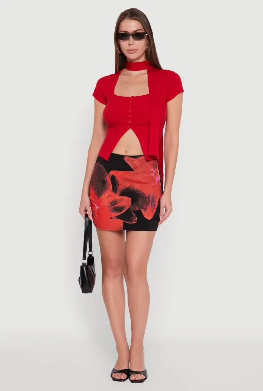 Abstract Flower Mini Skirt sold by Rainbow