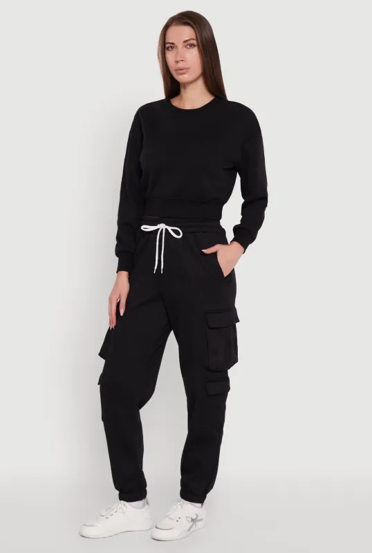 Fleece Long Sleeve Cropped Pullover Sweatshirt sold by Rainbow