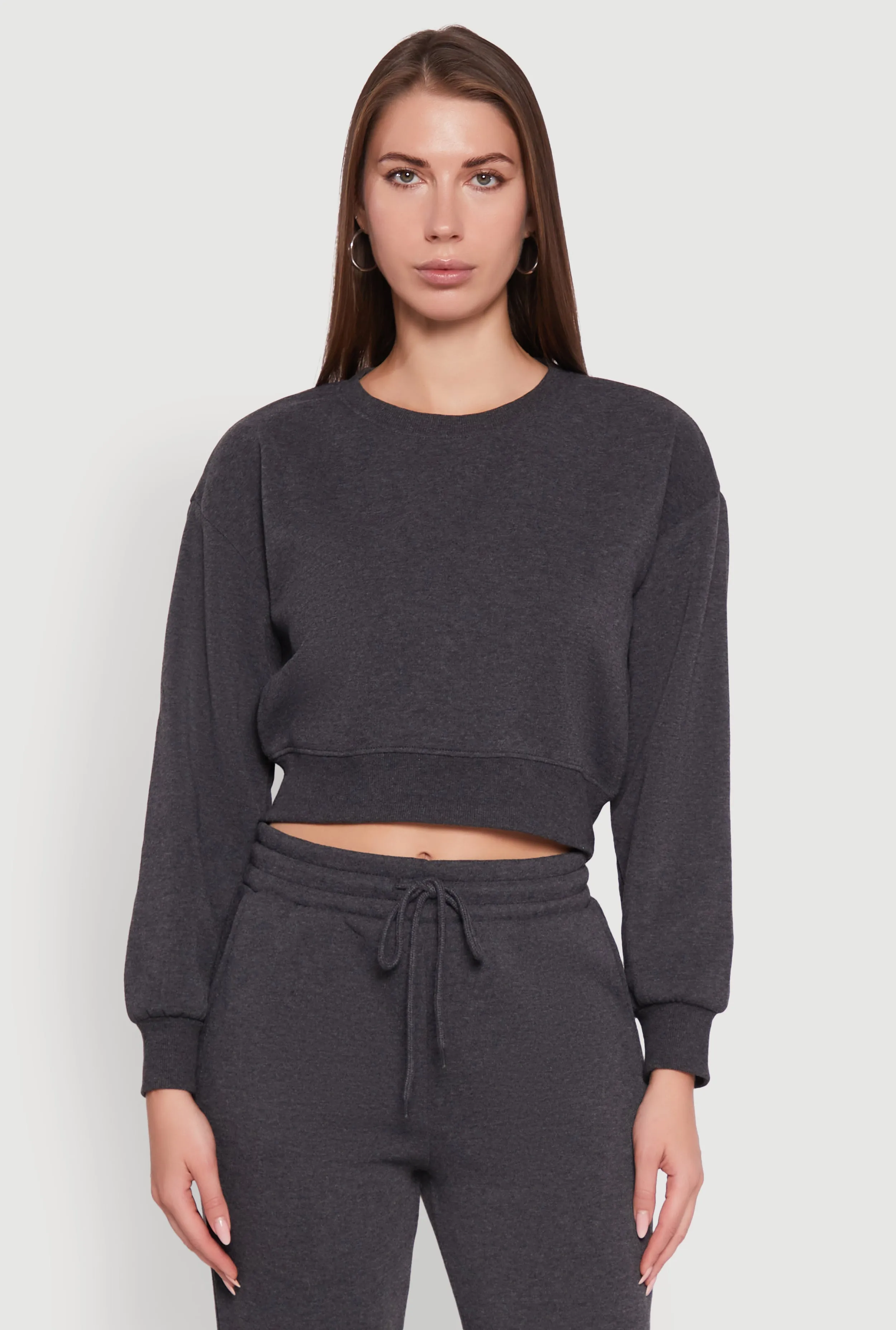 Fleece Long Sleeve Cropped Pullover Sweatshirt sold by Rainbow product image thumbnail 2