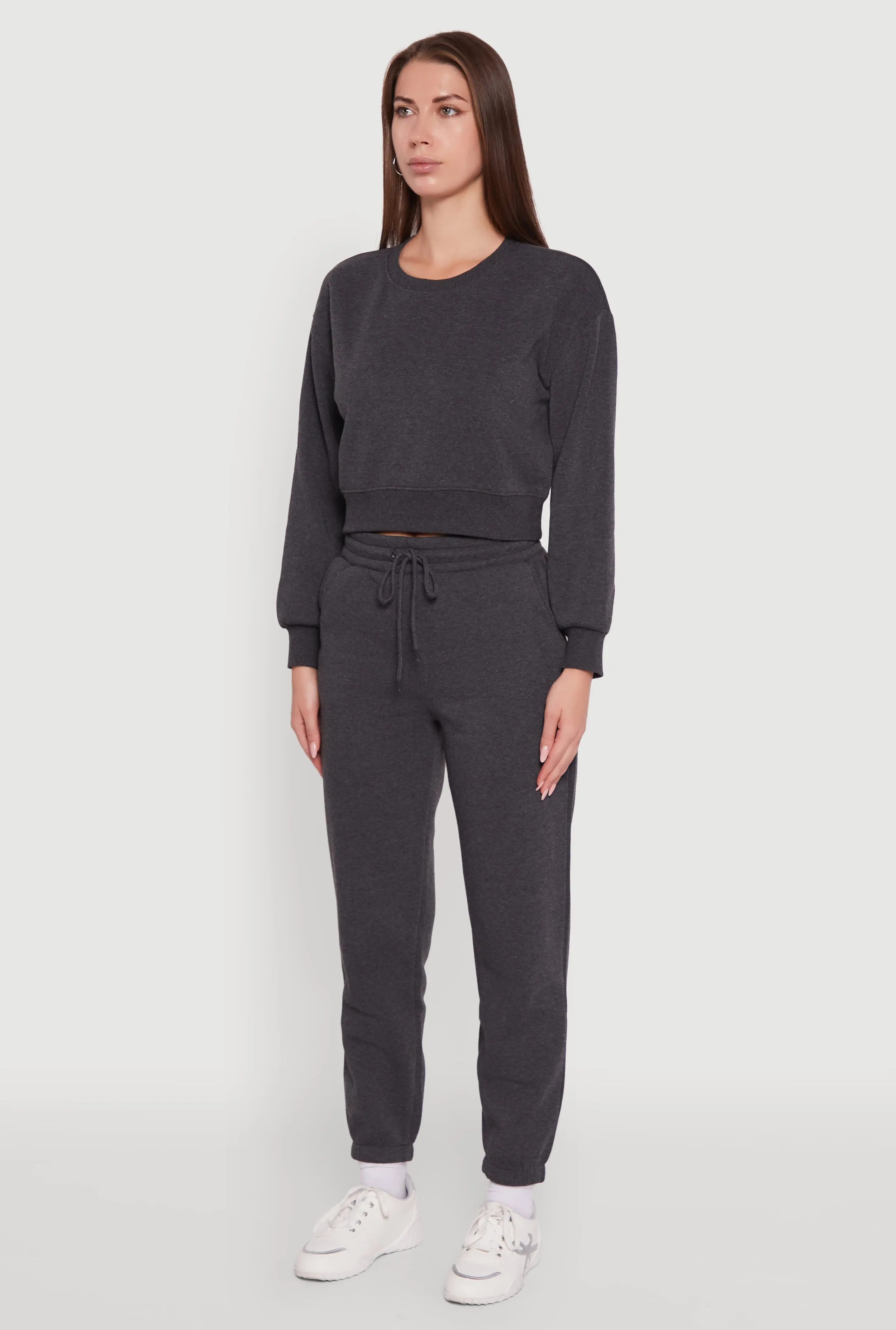 Fleece Long Sleeve Cropped Pullover Sweatshirt sold by Rainbow product image thumbnail 5