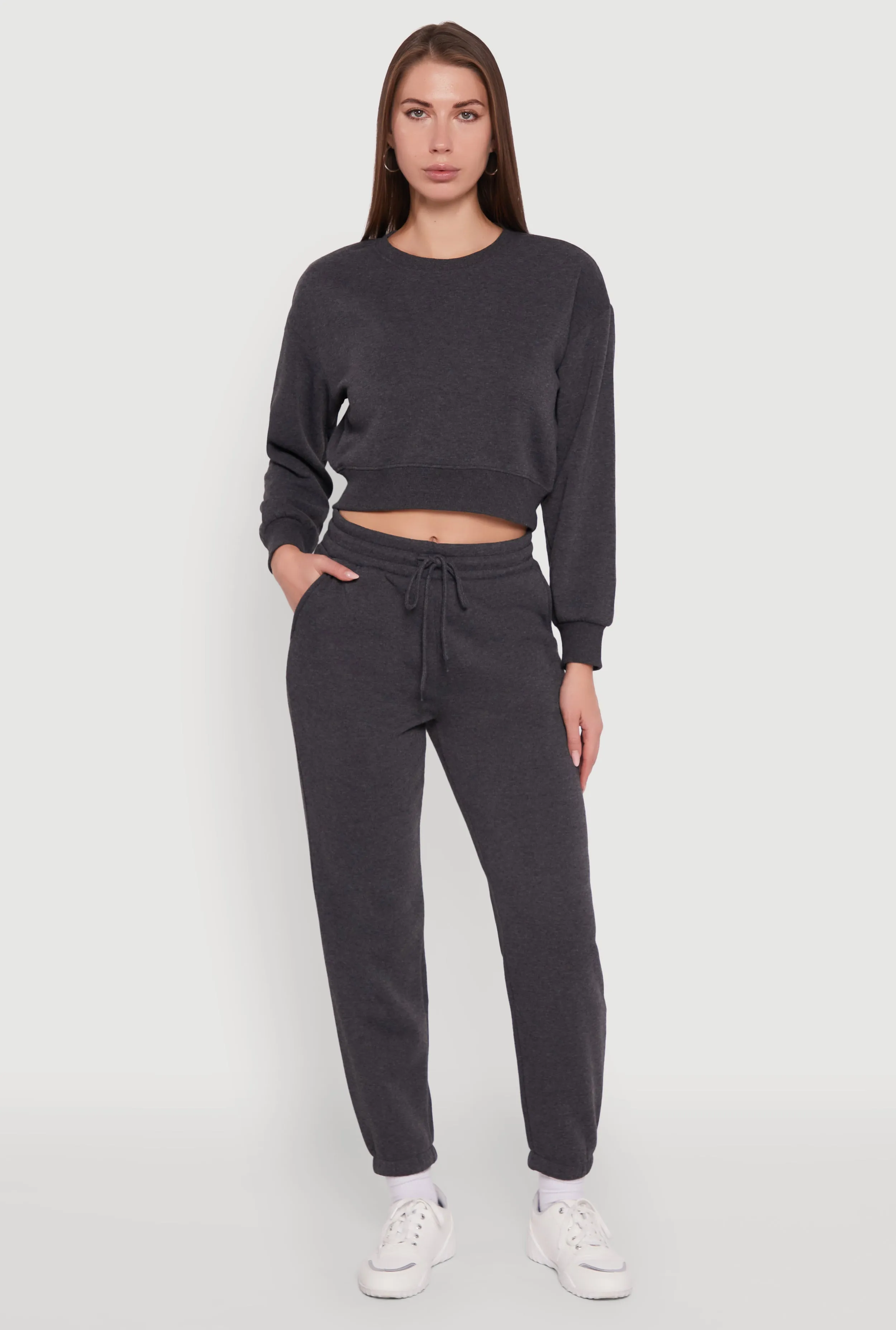 Fleece Long Sleeve Cropped Pullover Sweatshirt sold by Rainbow