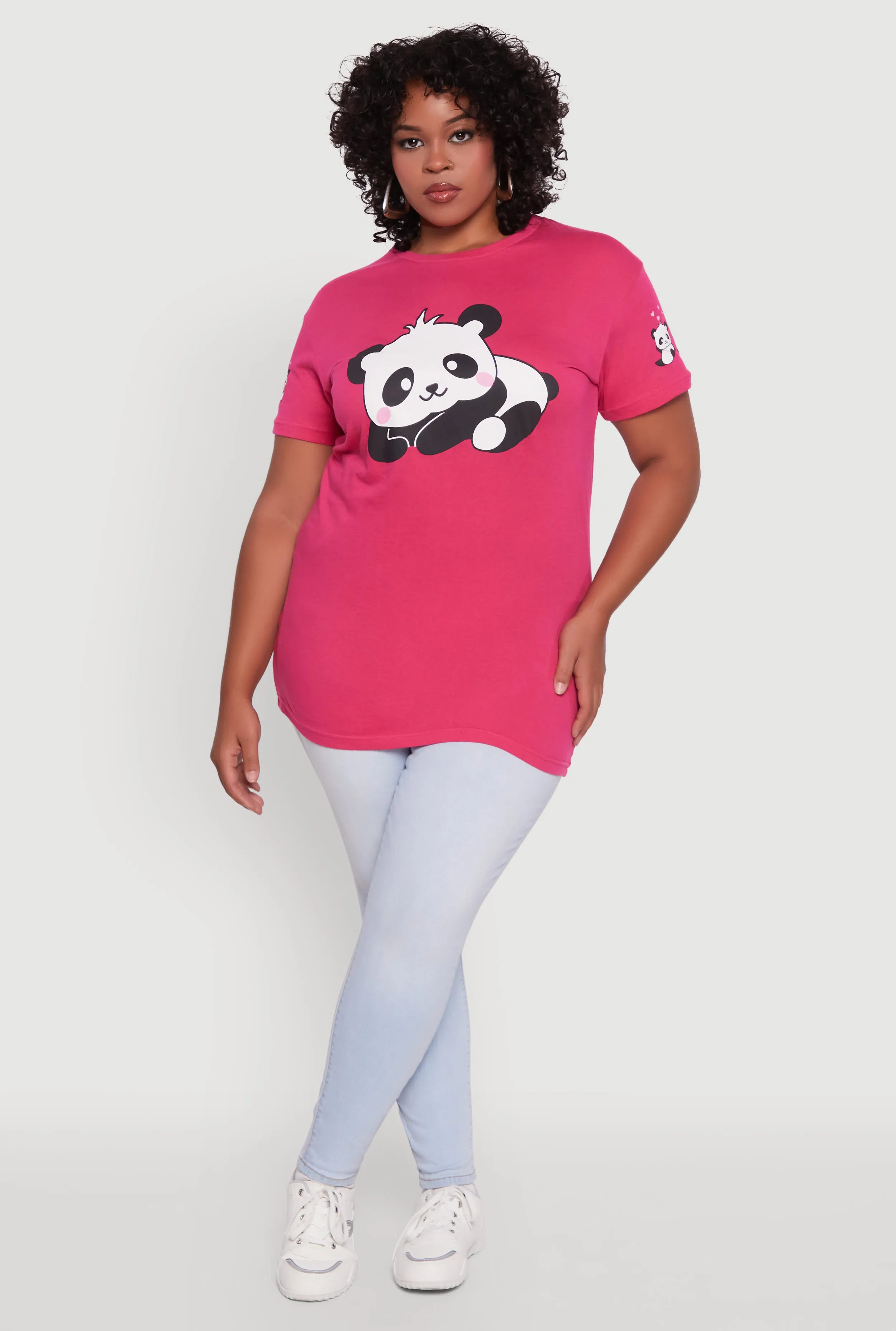 Plus Size Panda Graphic Print Crew Neck Short Sleeve Tee sold by Rainbow