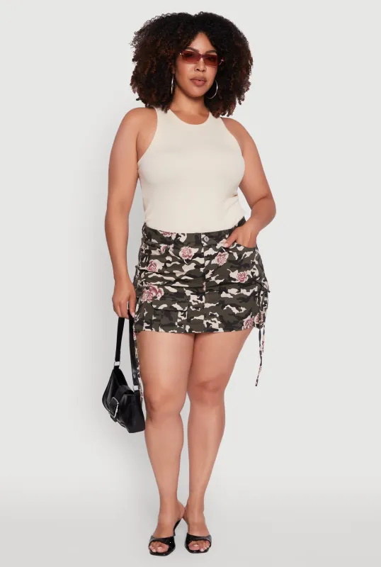 Plus Size Floral Camouflage Cargo Pocket Mini Skirt sold by Rainbow