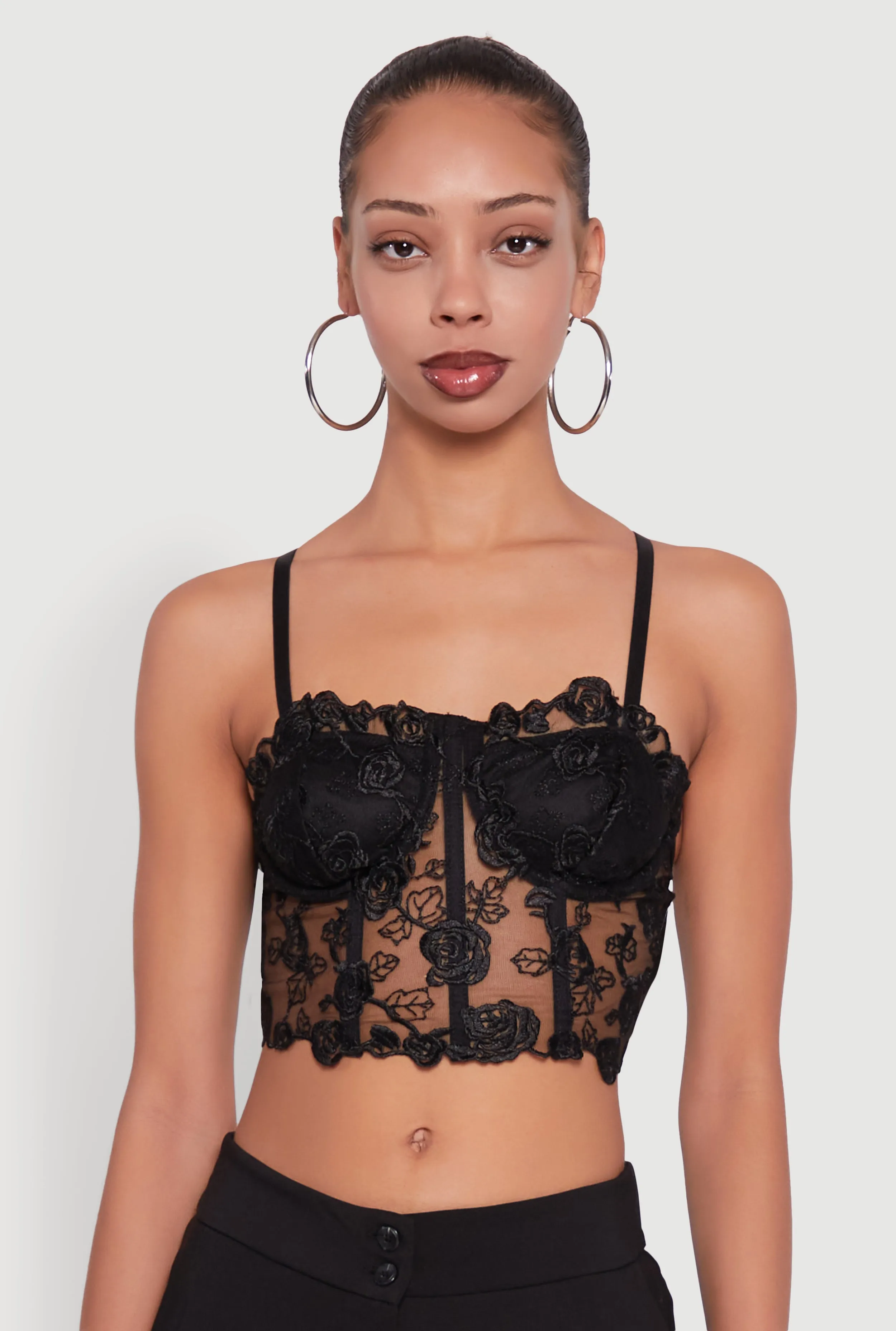 Floral Embroidered Mesh Crop Bustier Top sold by Rainbow product image thumbnail 2