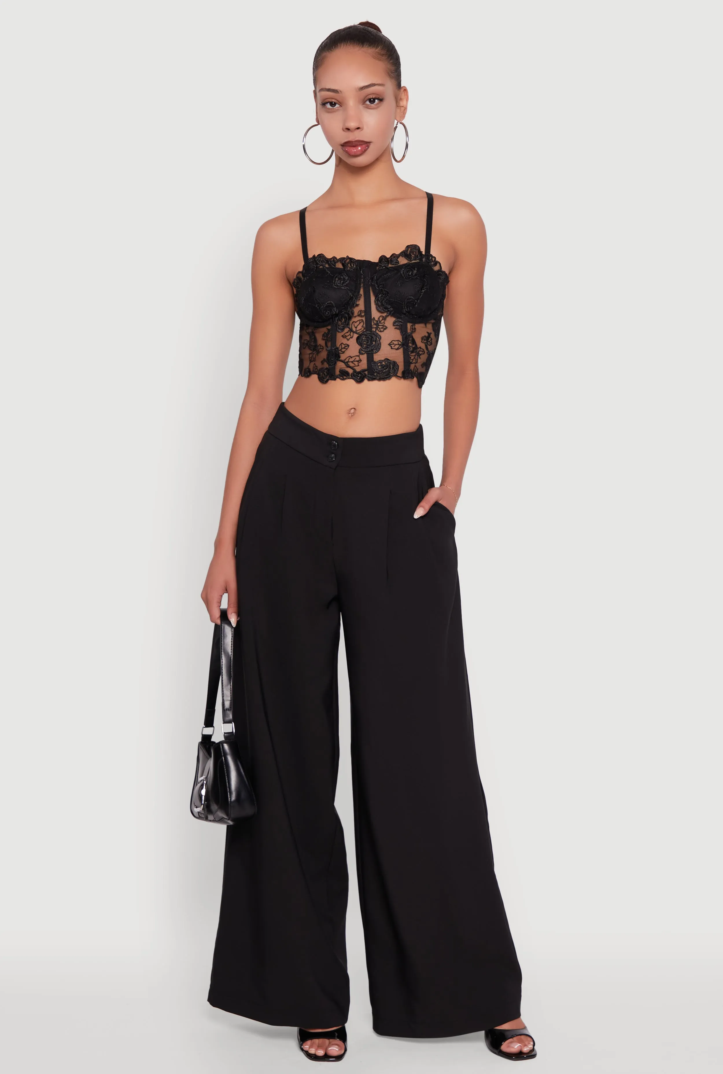 Floral Embroidered Mesh Crop Bustier Top sold by Rainbow