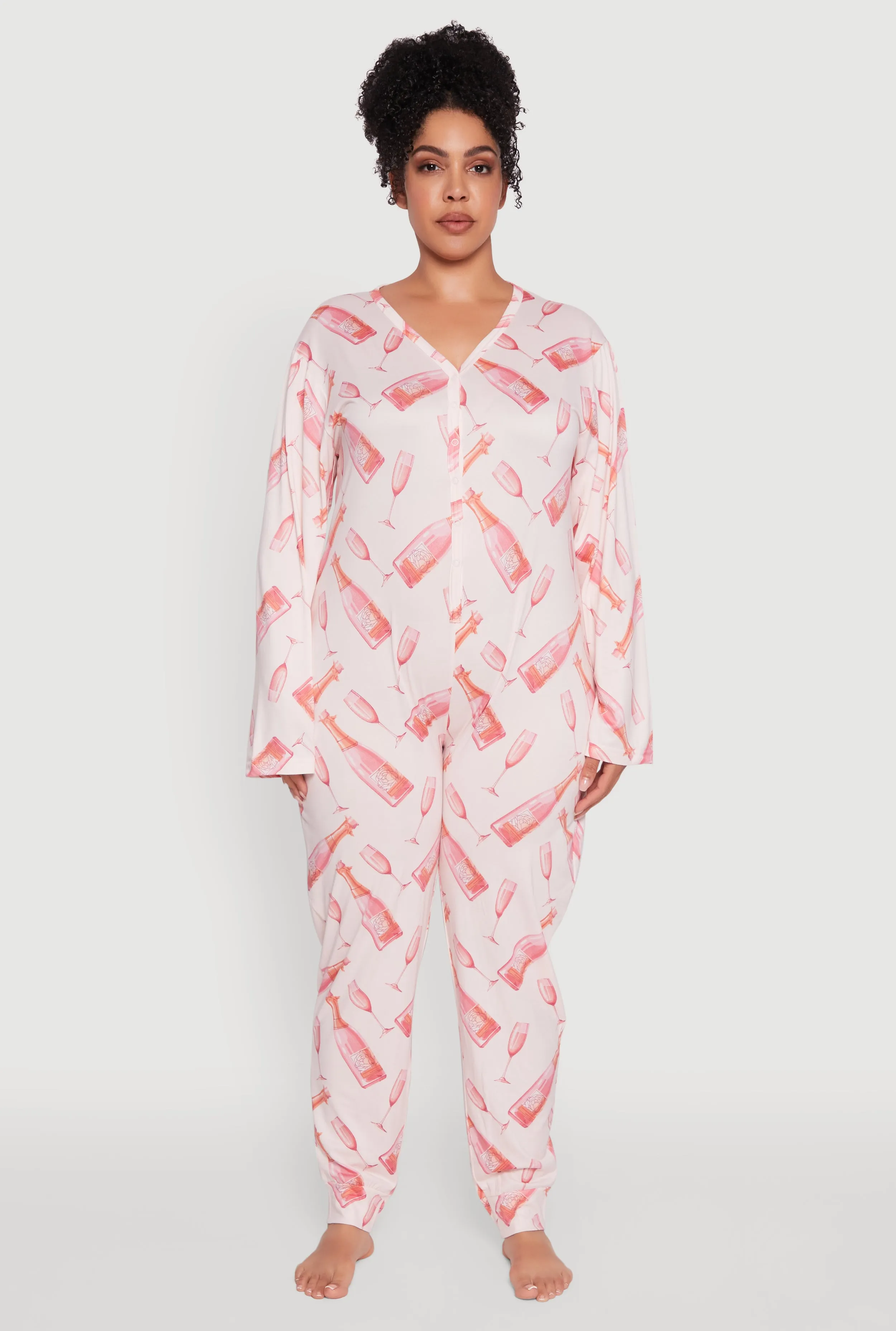 Plus Size Champagne Graphic Print Pajama Onesie sold by Rainbow product image thumbnail 2