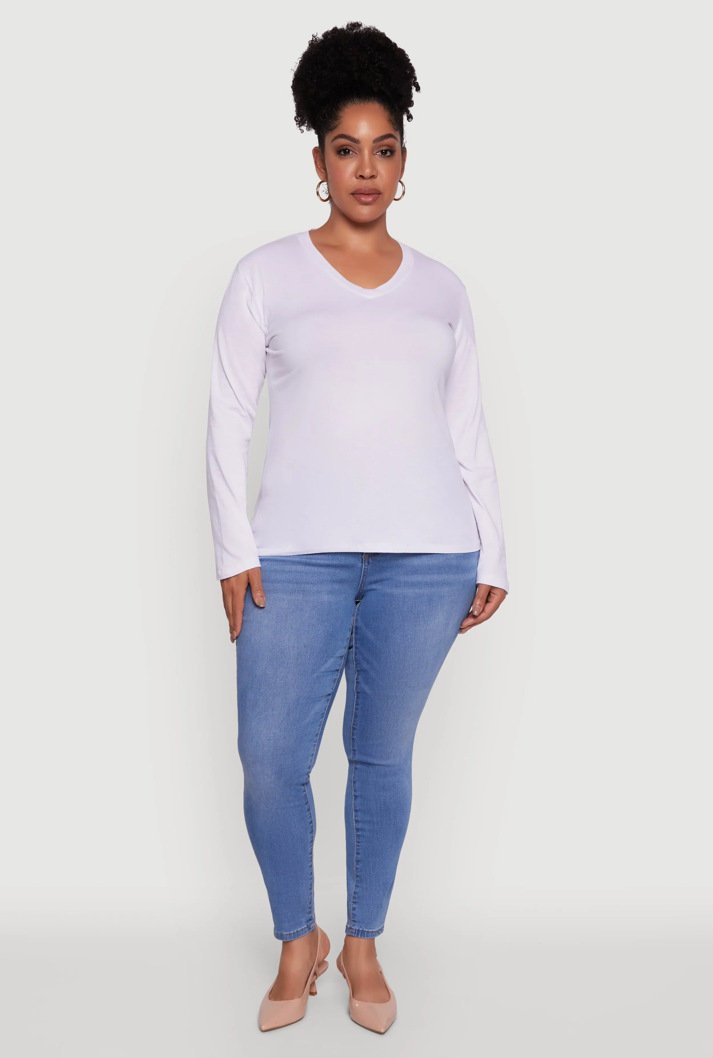 Plus Size Basic V Neck Long Sleeve T-Shirt sold by Rainbow product image thumbnail 4