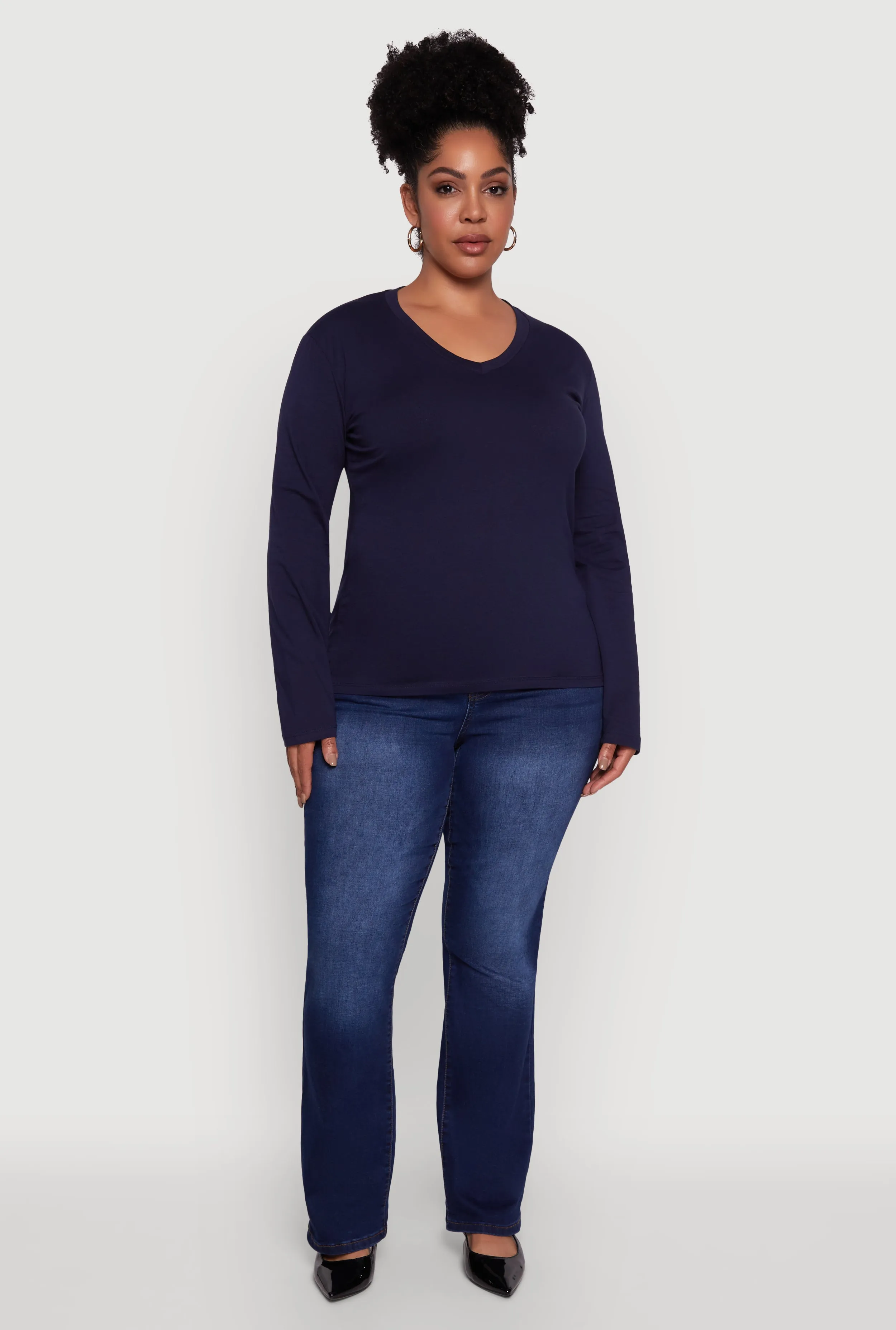 Plus Size Basic V Neck Long Sleeve T-Shirt sold by Rainbow product image thumbnail 2