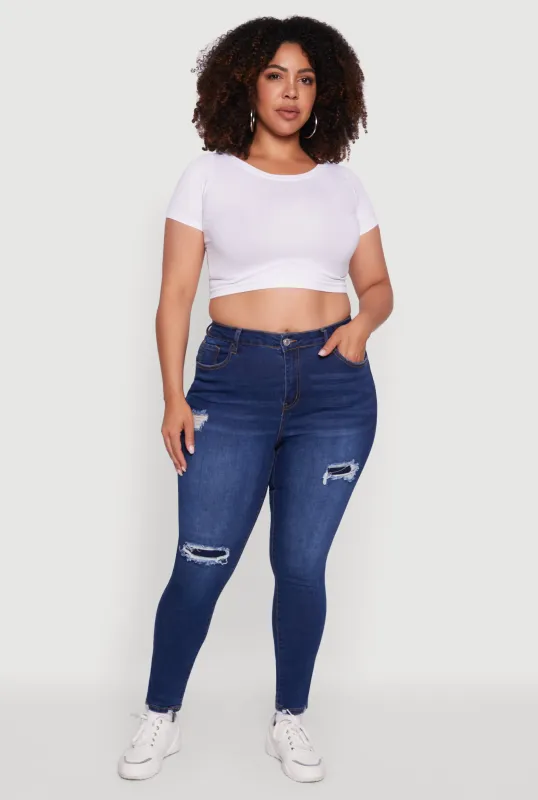 Plus Size WAX High Waisted Distressed Skinny Jeans sold by Rainbow