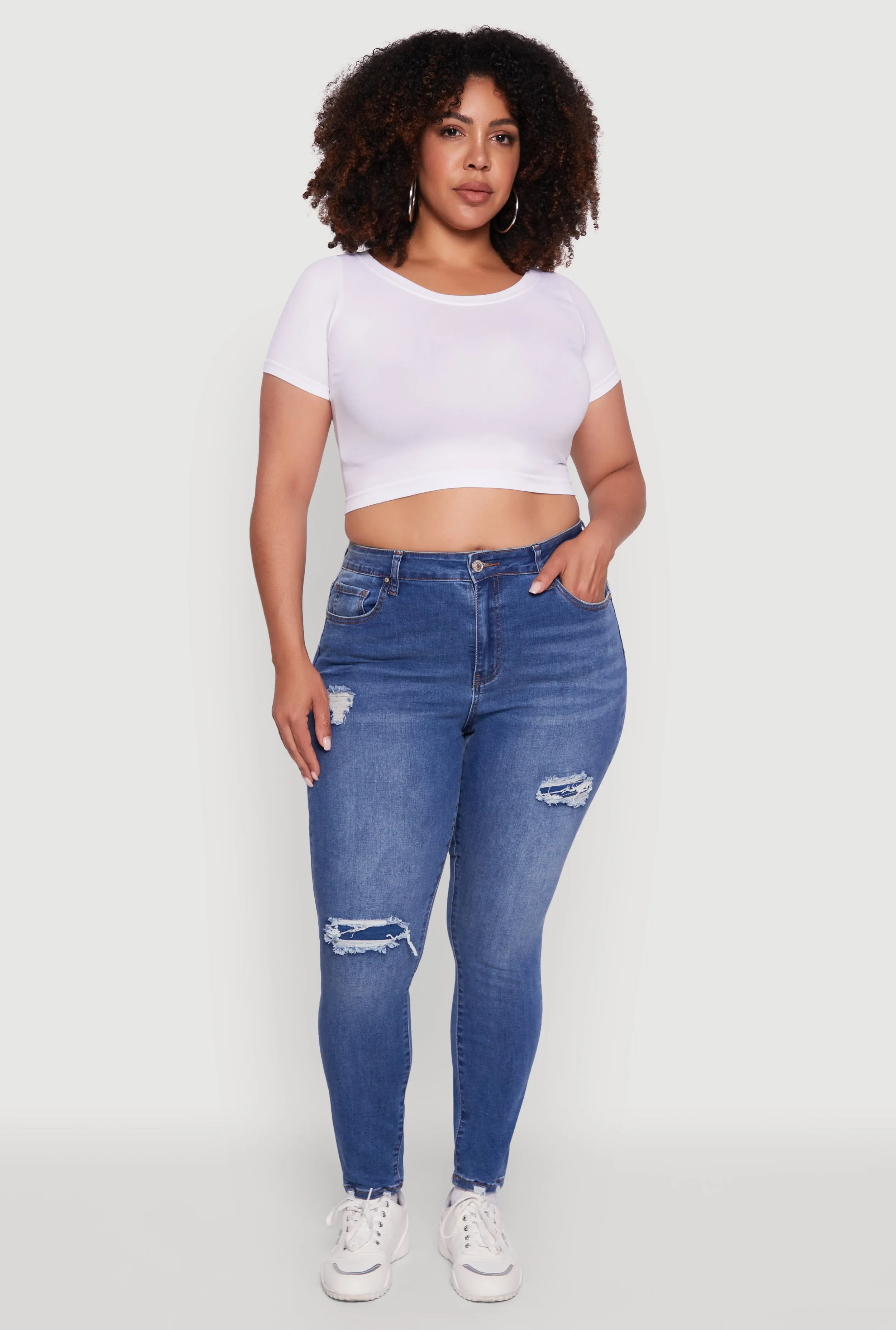 Plus Size WAX High Waisted Distressed Skinny Jeans sold by Rainbow