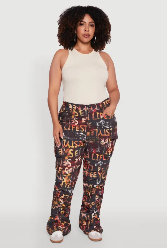 Plus Size High Waisted Printed Pattern Cargo Pants sold by Rainbow
